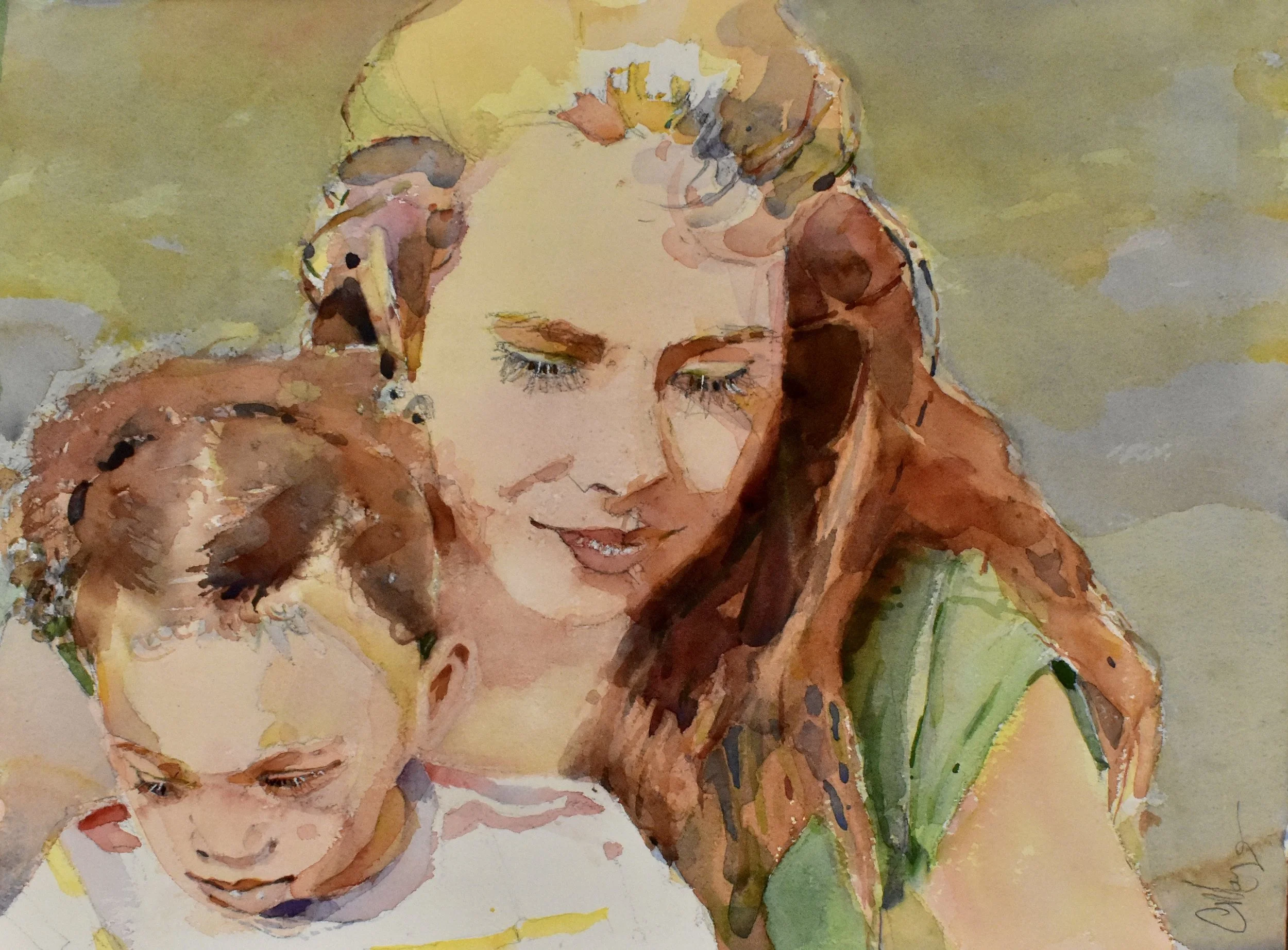 Mother and Child, Watercolor, 11" by 15"