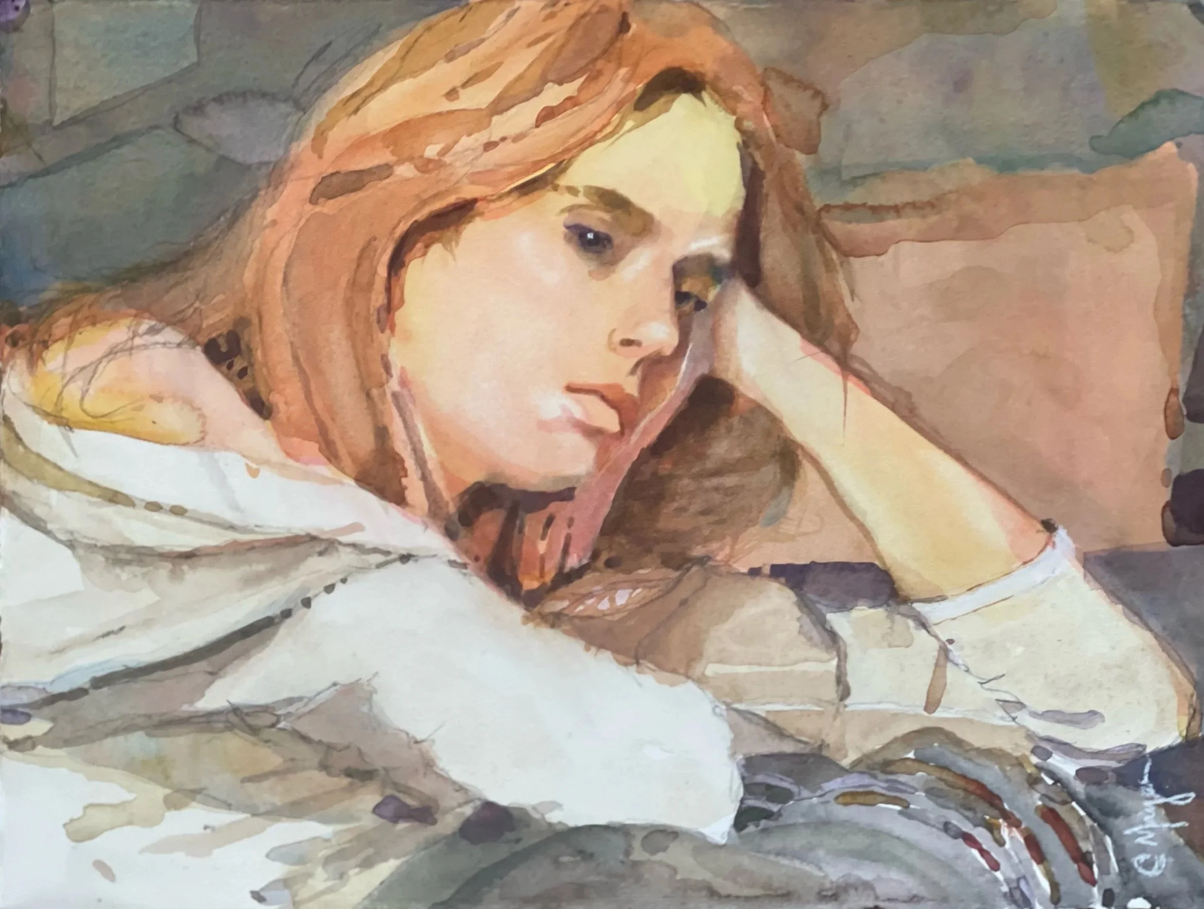 Red Hair, Watercolor, 11" by 15"