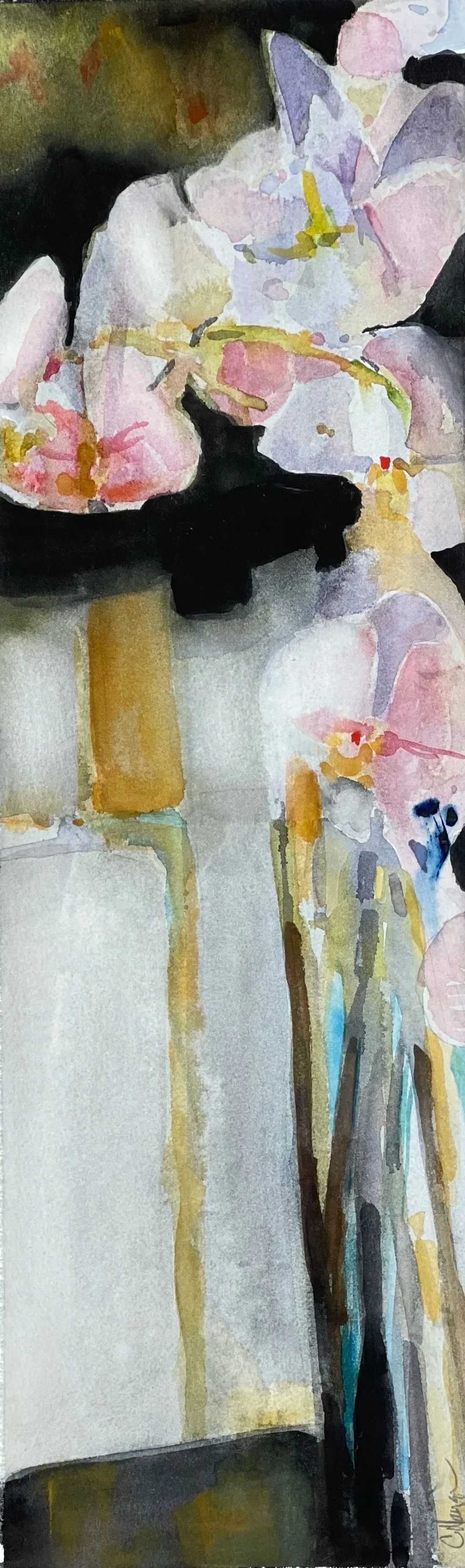 White Orchid, Watercolor, Private Collection