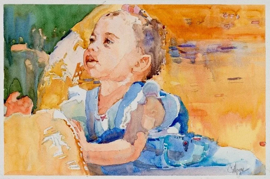 Baby In Chair, Watercolor, 9.5" by14.5"