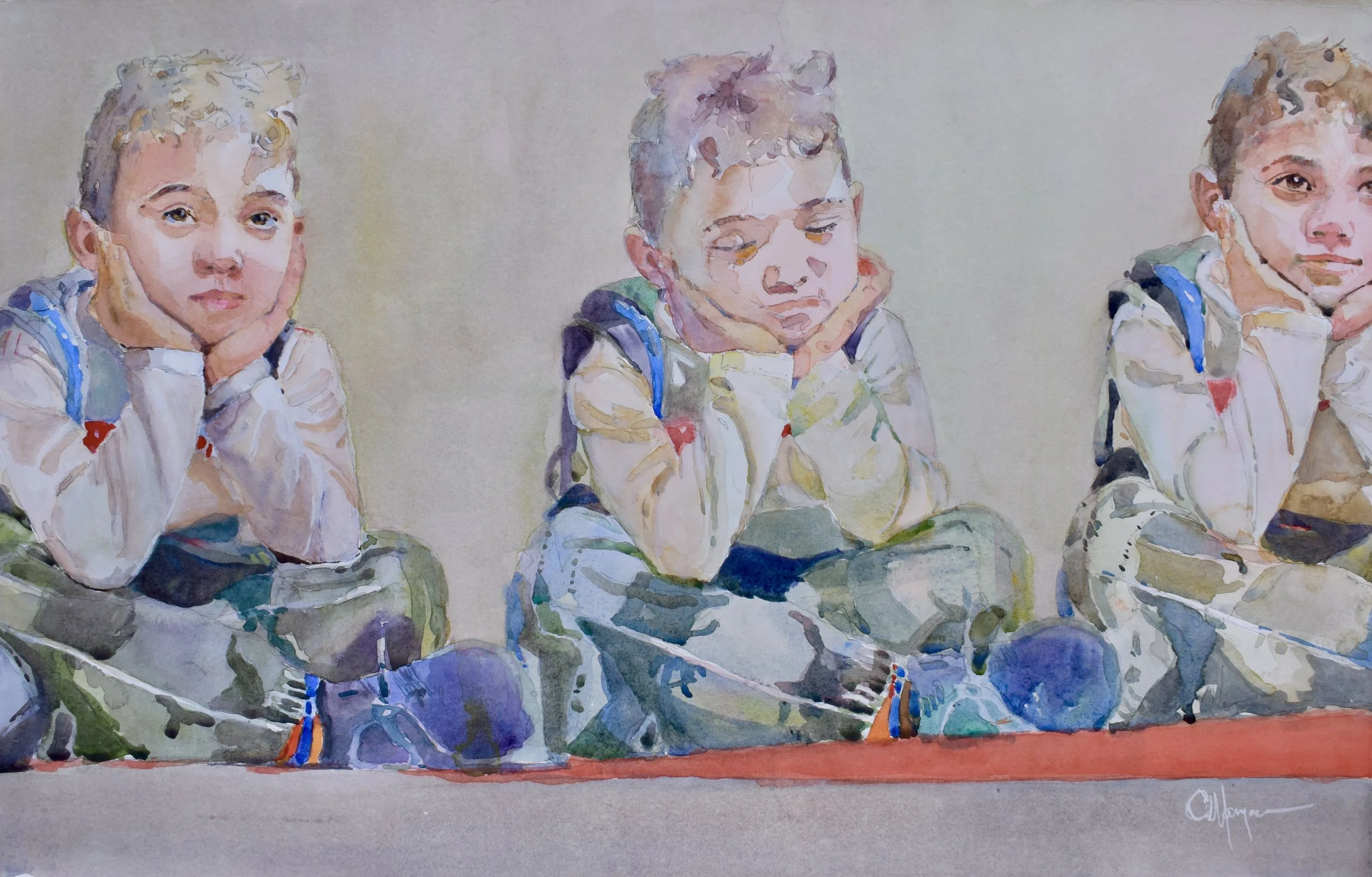 Three Faces, Watercolor, 15" by 22"