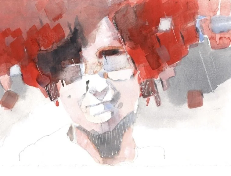 Red and Grey, Watercolor, 7.5" by 11.25"