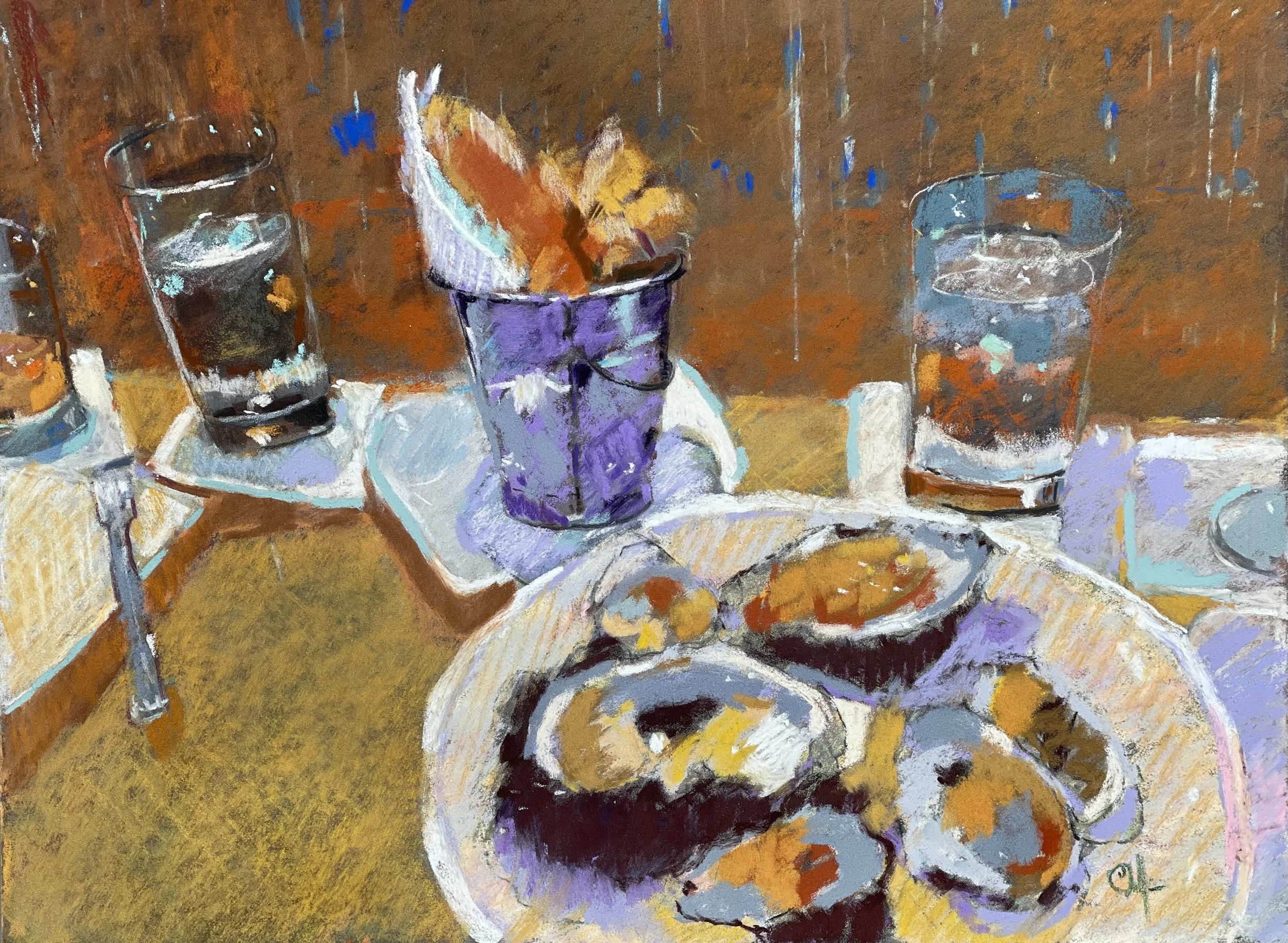 Oysters, Pastel, 11" by 14"