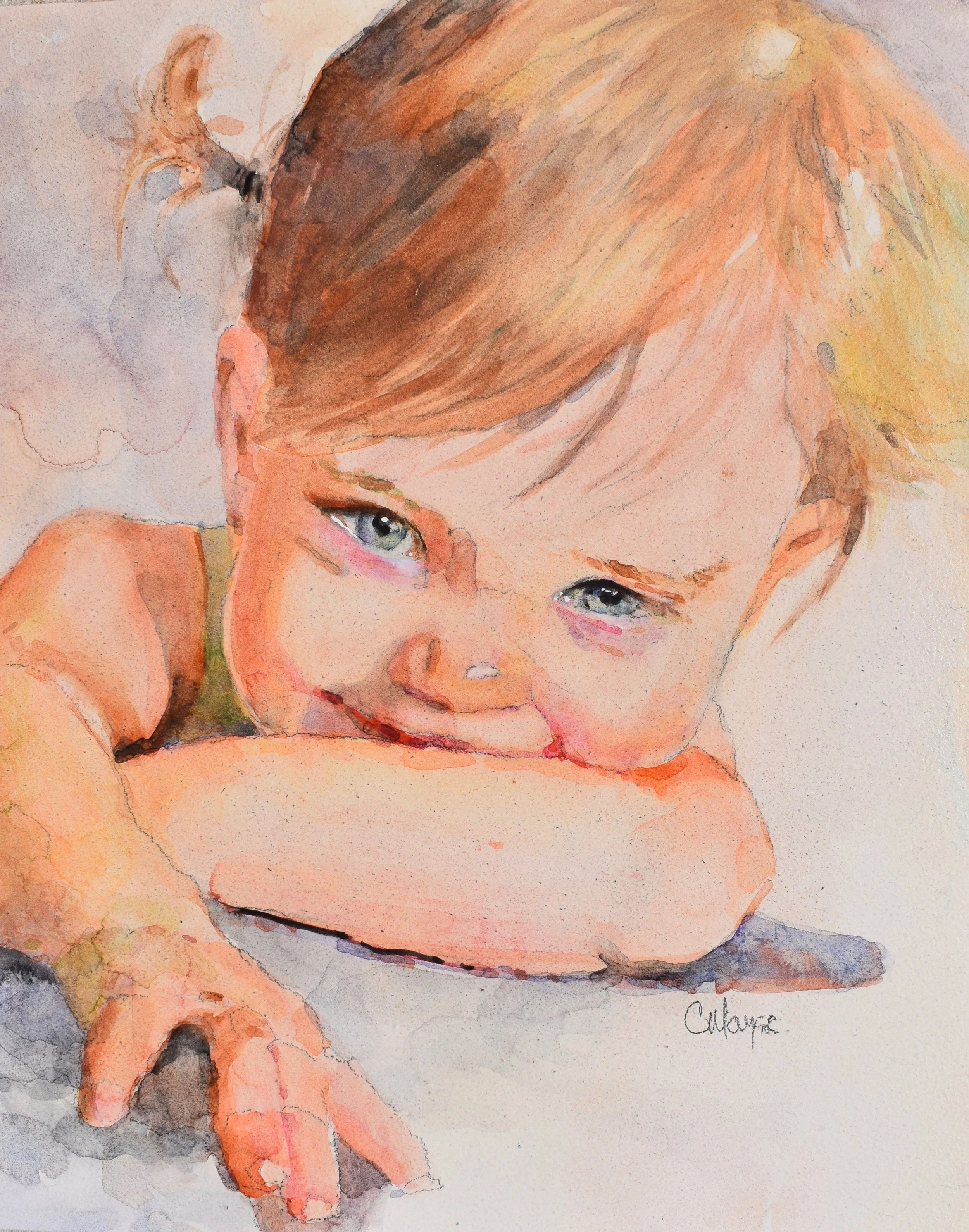 Baby Girl, Watercolor, Private Collection