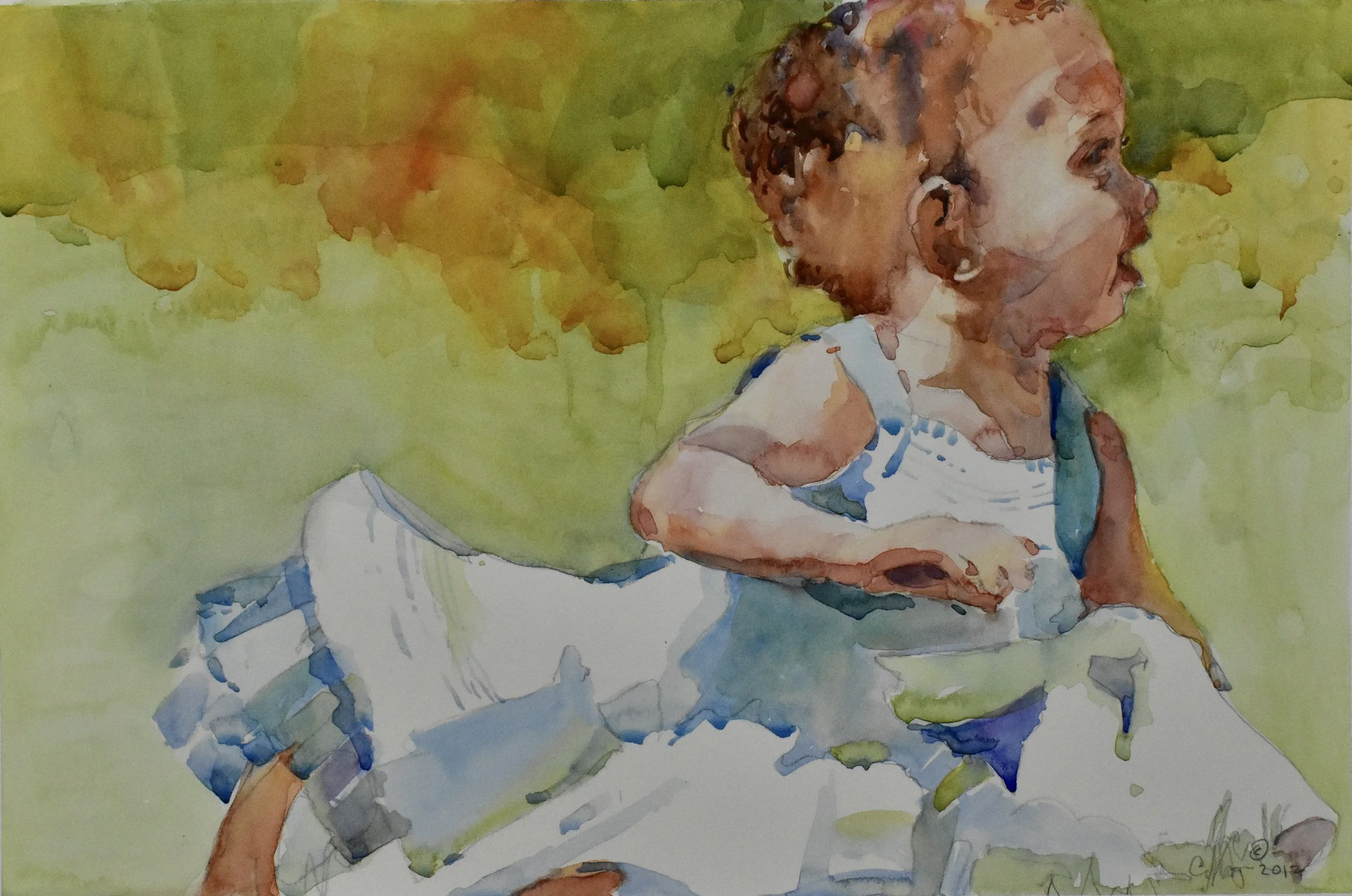 Baby Playing, Watercolor 9.5" by14.5"