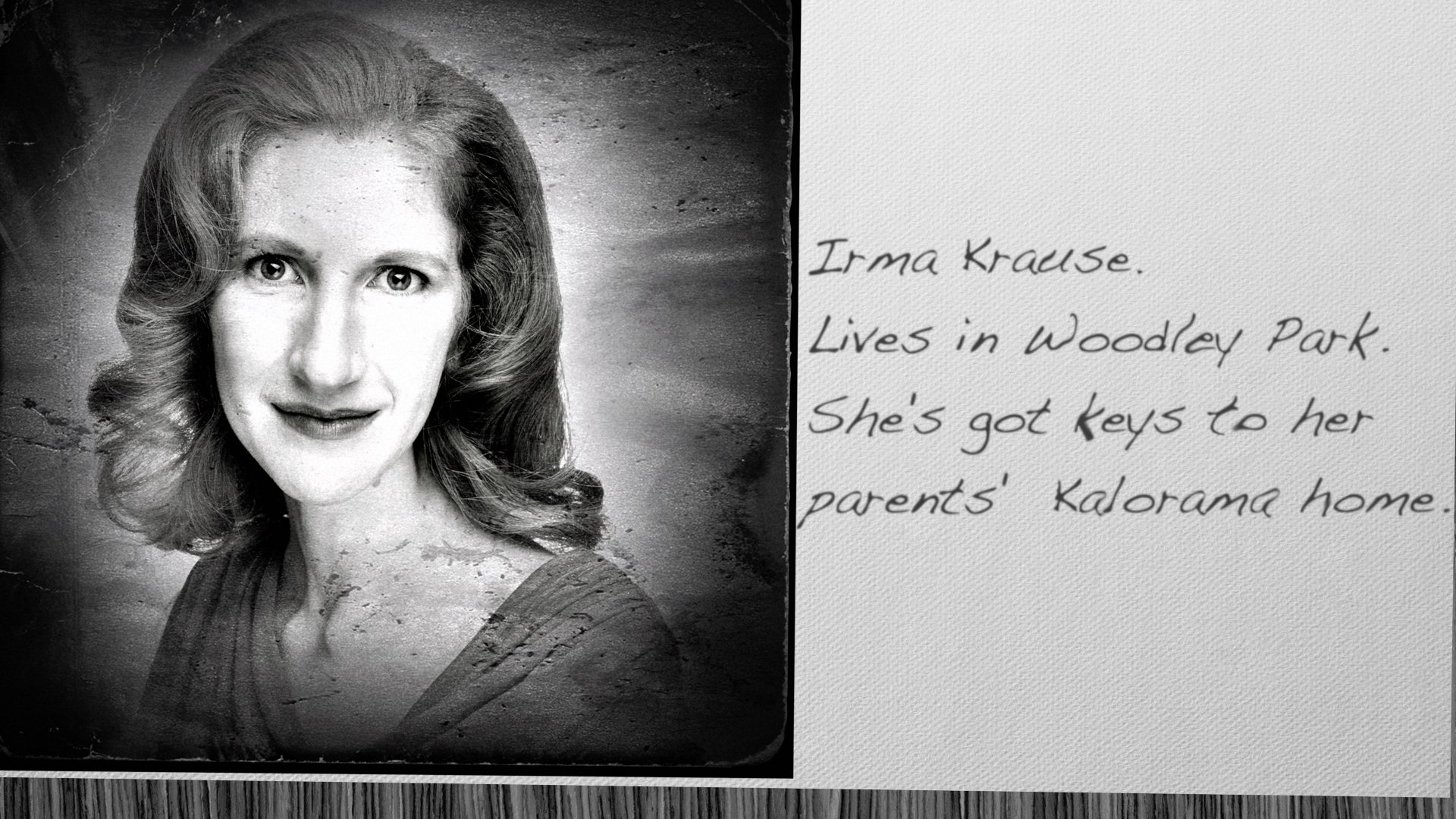 Irma Krause. Lives in Woodley Park. She's got keys to her parents' Kalorama home.