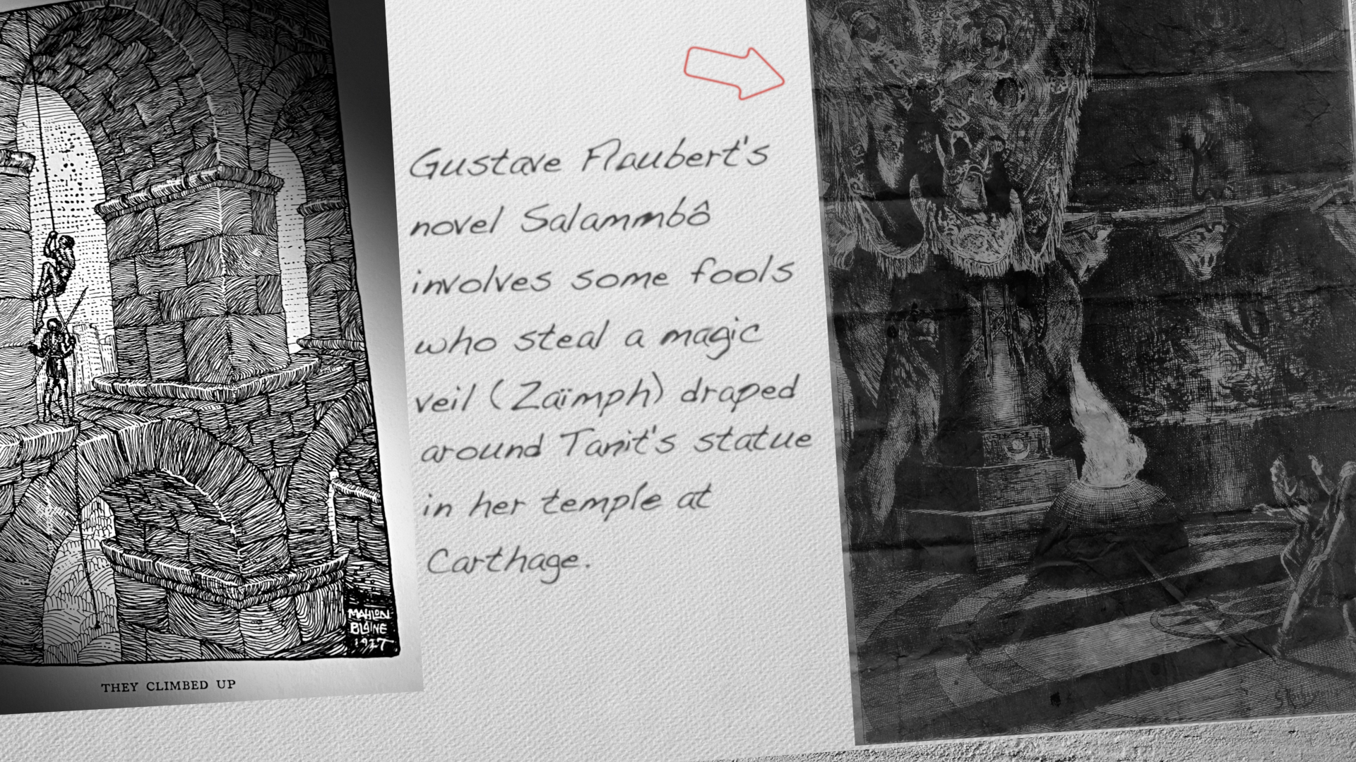 Gustave Flaubert's novel Salammbo involves some fools who steal a magic veil (Zaimph) draped around Tanit's statue in her temple at Carthage. 