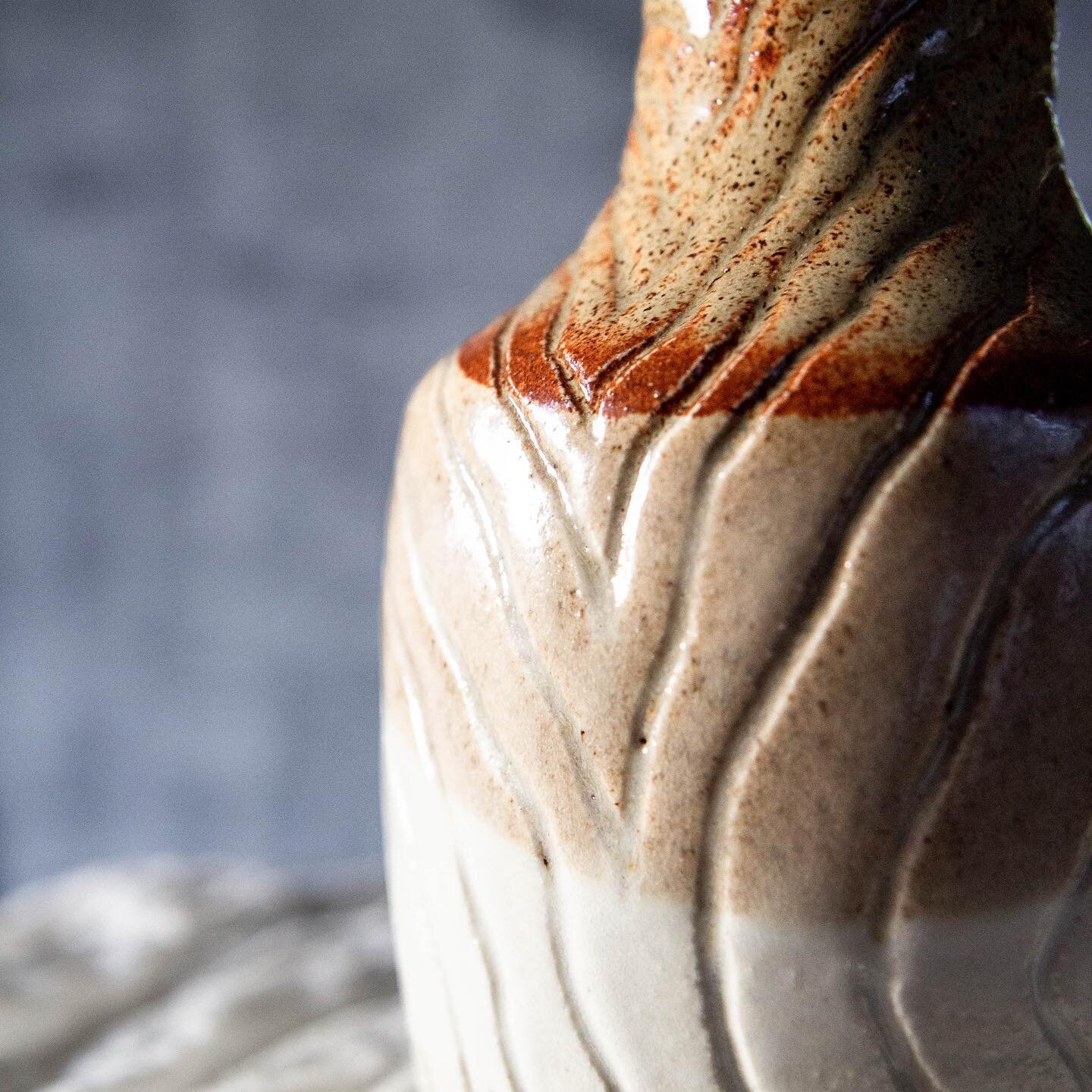 Thank you to all of your support with the launch of my online ceramics store yesterday! 🥳 I appreciate all of the love for my art! You guys have been amazing! 🙏

Pictured here is a close up of a vase I carved by hand. I love how the two glazes over