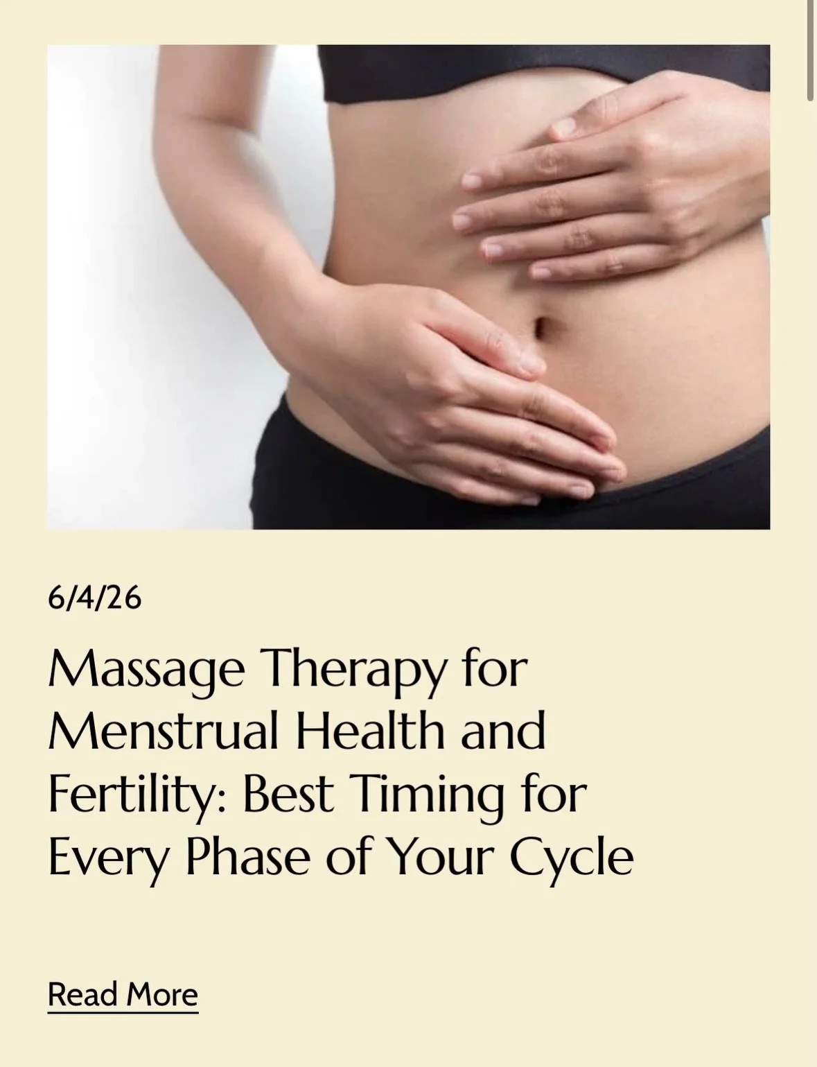 🫶 Did you know that the timing of massage therapy throughout your menstrual cycle can influence both hormonal health and fertility?

In our latest blog, we break down how different phases of your cycle have different needs and how targeted massage t
