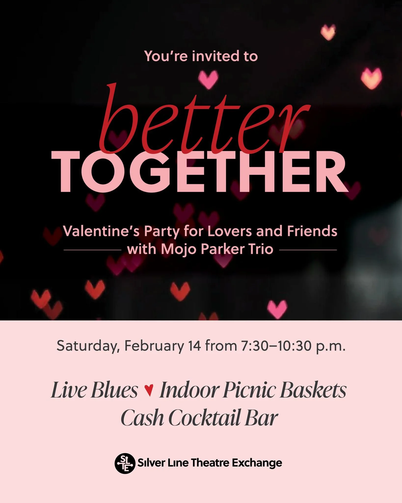 💕 You're invited to our first ever Valentine's party! This year we're keeping it casual with a cozy candlelit picnic brimming with flavor pairings that are better together 💕 Live blues by the Mojo Parker Trio 💕 Delicious cocktails and mocktails fo