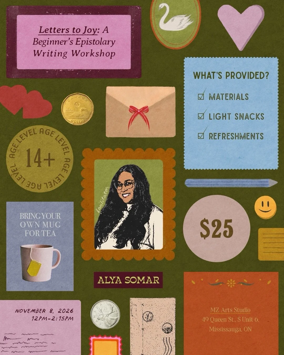 Hi Mississauga friends! We&rsquo;re so excited to be partnering with @alya.somar for a beginner friendly, creative-nonfiction writing workshop where participants write letters to joy. 💌

With the seasons changing comes hope and with hope comes joy. 
