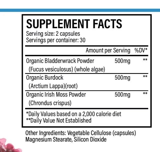 SBB Formula Supplement Facts + Burdock, Bladderwrack & Seamoss + Herbal Blend