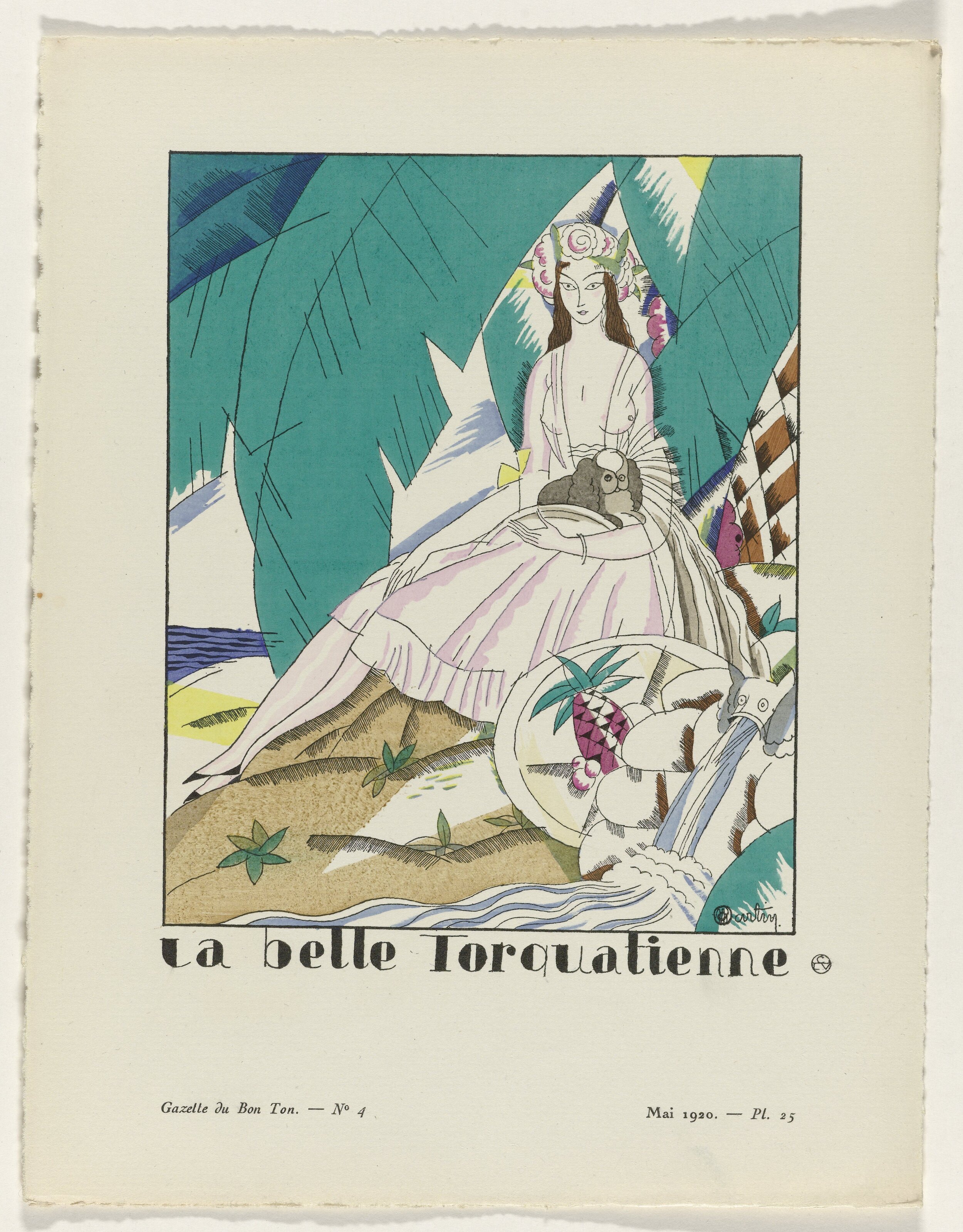 Gazette du Bon Ton, 1920 - No. 4, Pl. 25: La belle torquatienne, Charles Martin, 1920