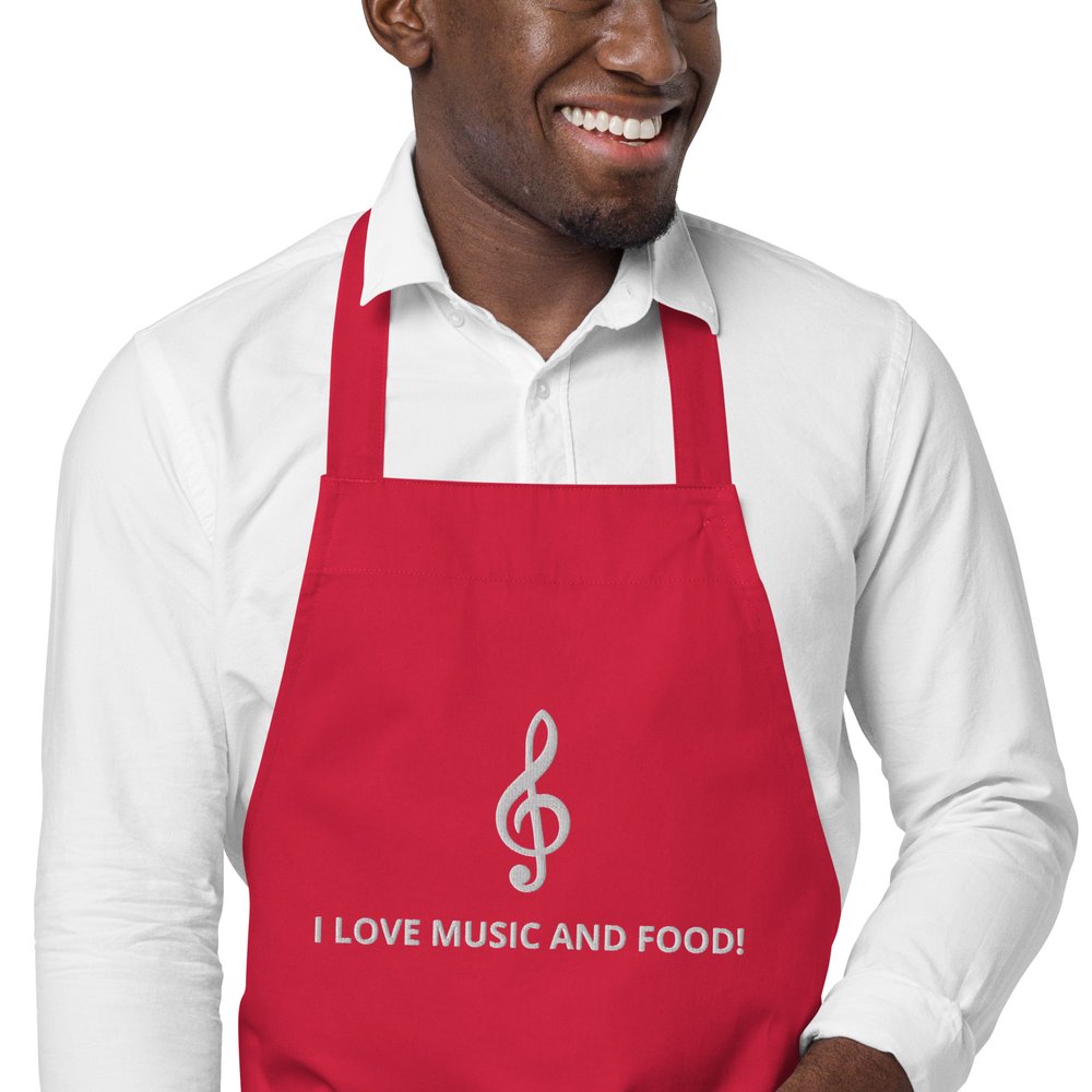 Manners Forræderi Calibre I Love Music and Food!" Organic Cotton Apron — Earl Johnson • Solo Piano  Music • Pianist and Composer
