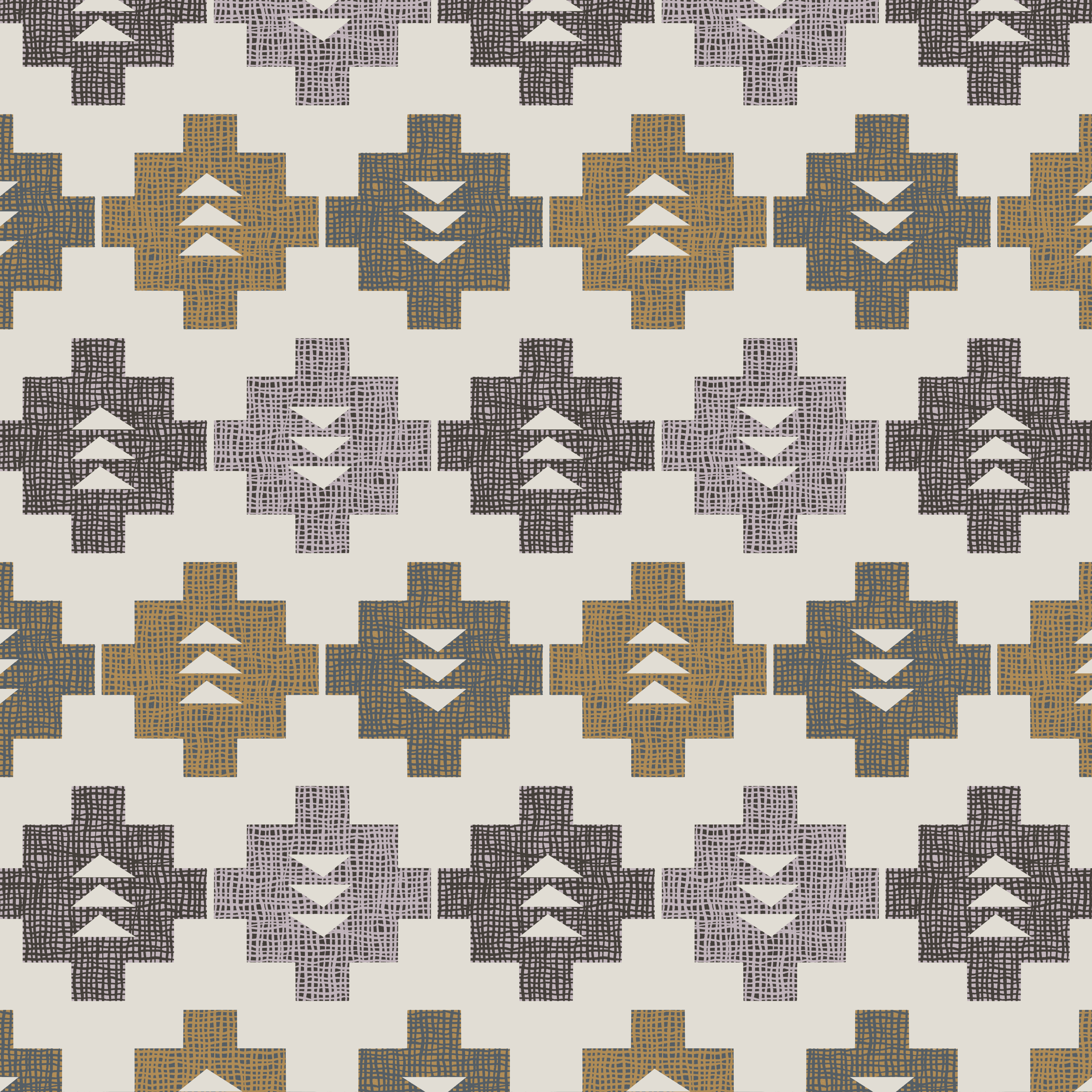 Diamond Steps surface pattern design — geometric tribal-inspired pattern in olive, gray, and cream