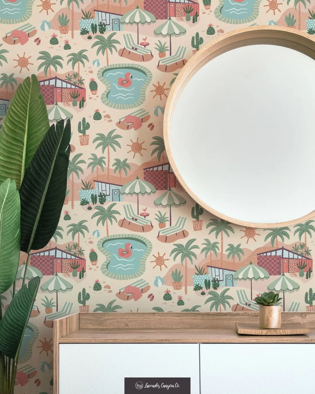 Palm Springs Pool Party is my entry for this month&rsquo;s Palm Springs Spoonflower Design Challenge. ☀️🌴

I wanted it to feel like a weekend escape&mdash;retro houses, floaties in the pool, and desert sun on your skin.

Now available on fabric, wal