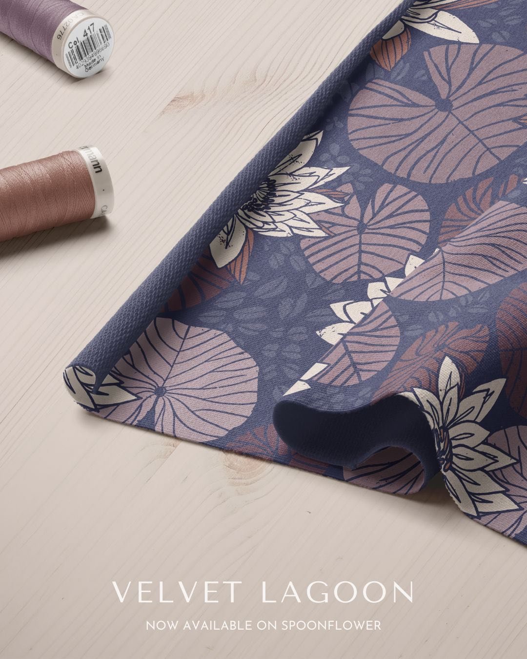 The Spoonflower Faded Resort challenge is live!  Velvet Lagoon is a moody mix of faded florals, lily pads, and washed coastal tones inspired by those quiet *end-of-summer* moments. ☀️
 
Large ID: 22299474
Medium ID: 22299573
Small ID: 22299574

.
.
.