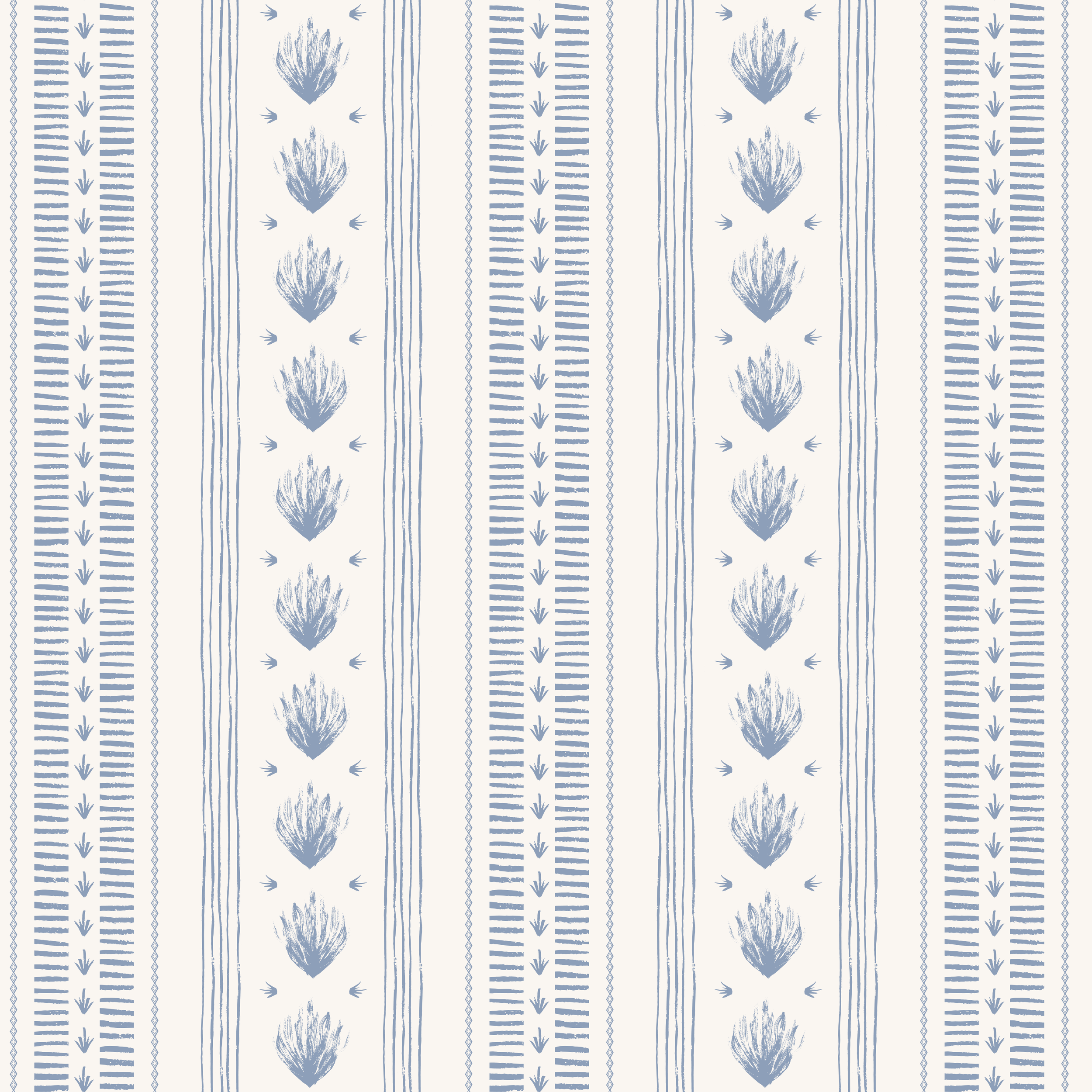 Inkwell Stripes surface pattern design — pastel striped pattern with small floral accents in blue and cream