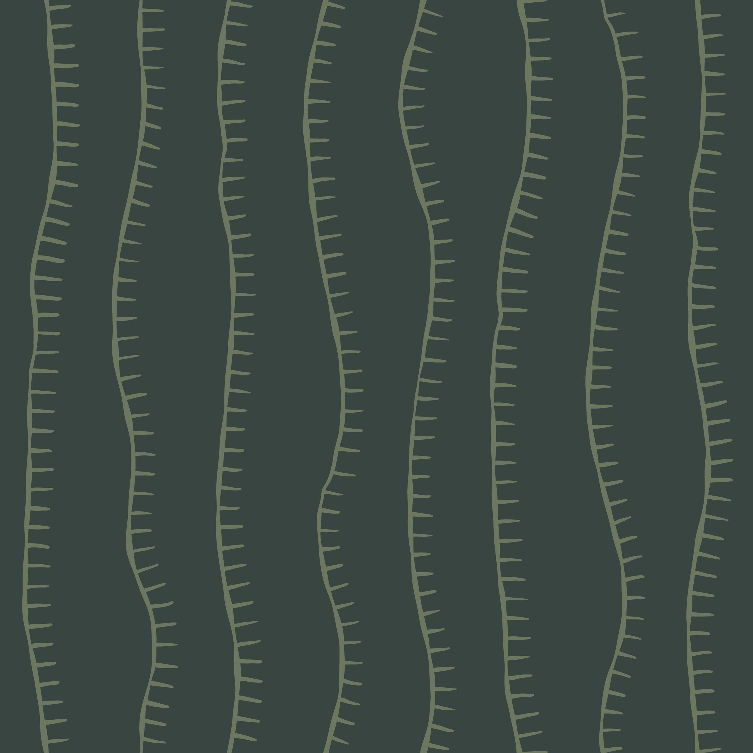Stem Stitch surface pattern design — wavy vertical stripe pattern in dark forest green
