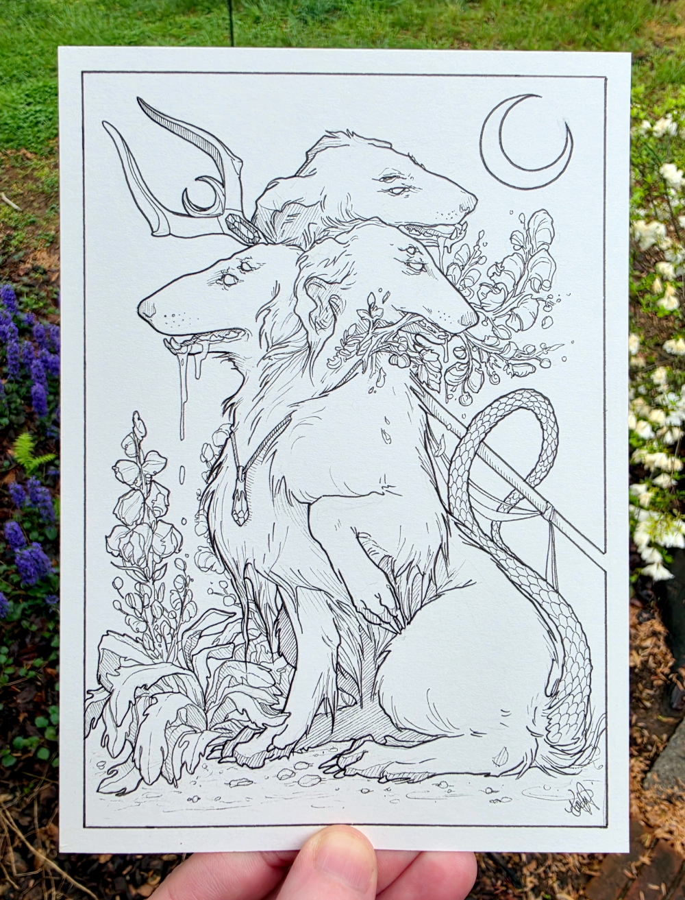 Cerberus - Original Ink Illustration 5x7"