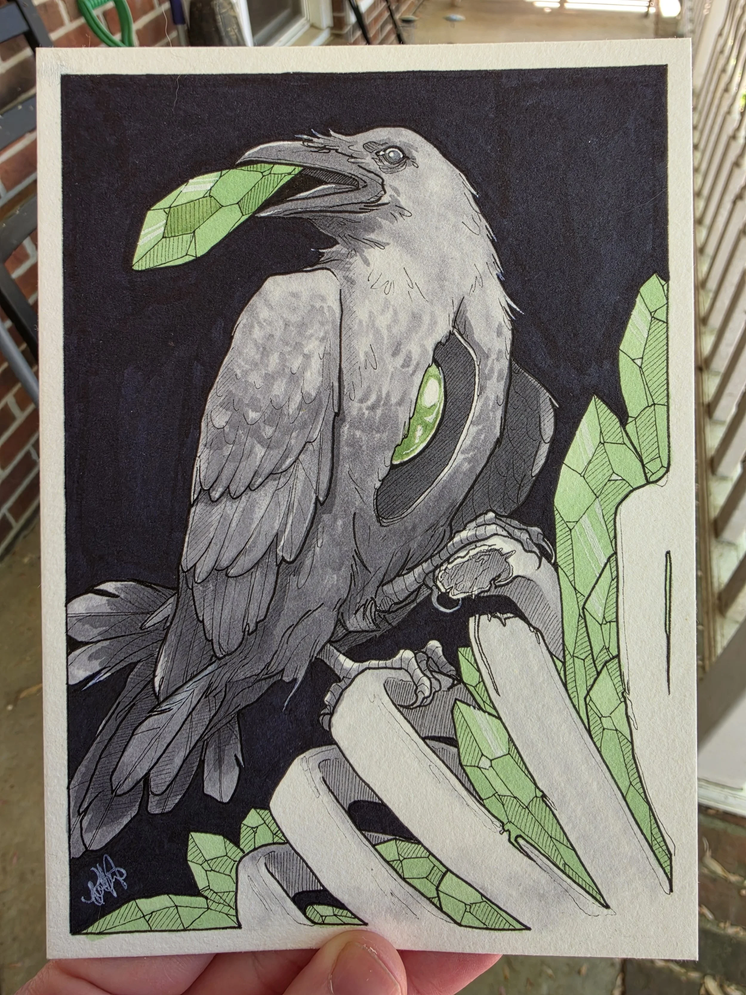 Crystal Crow - Original Ink Illustration 5x7"