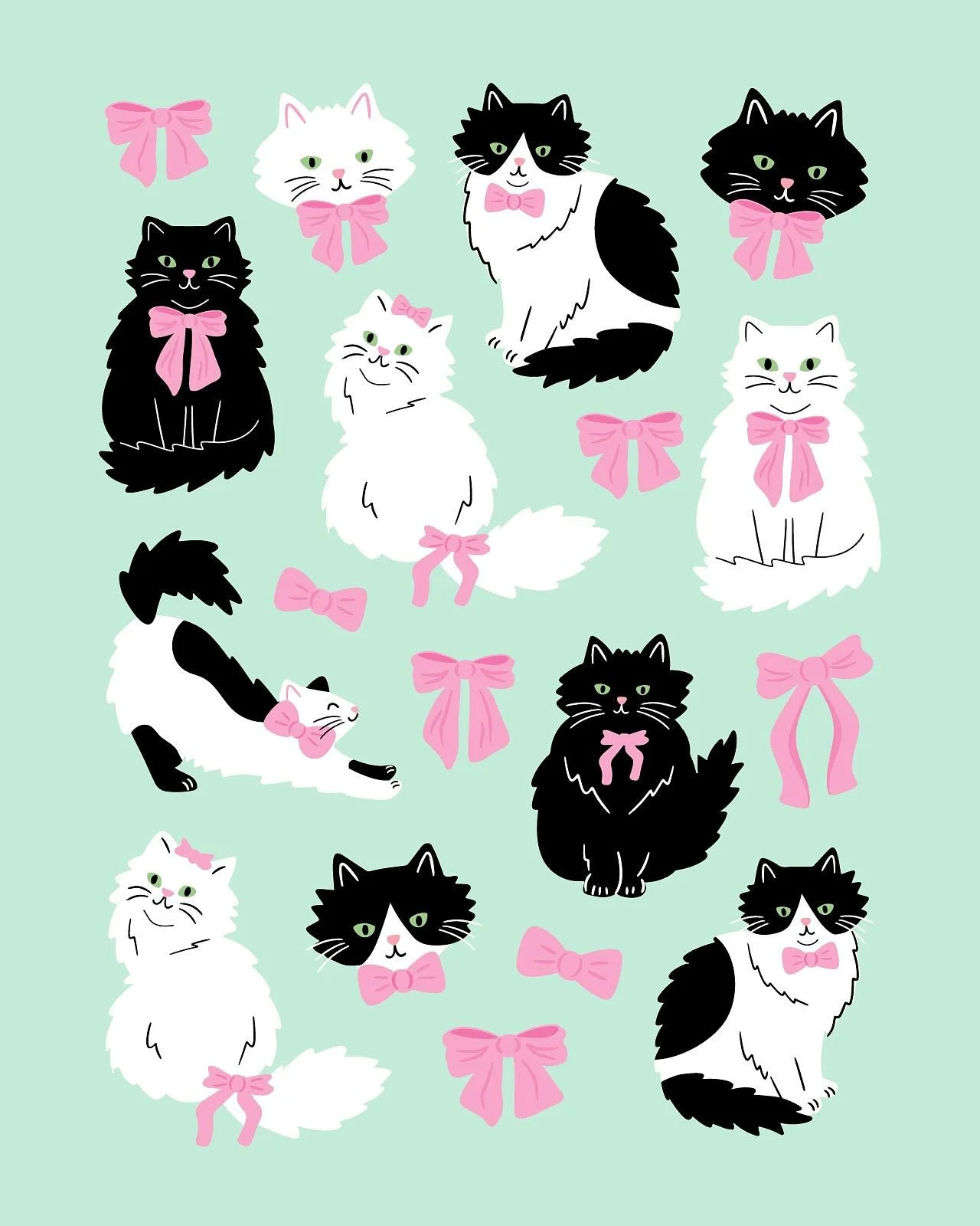 Some kitty cuties (with bows!) designed for @moonbowcreativeco and available as a sticker sheet with gorgeous gold foil accents.