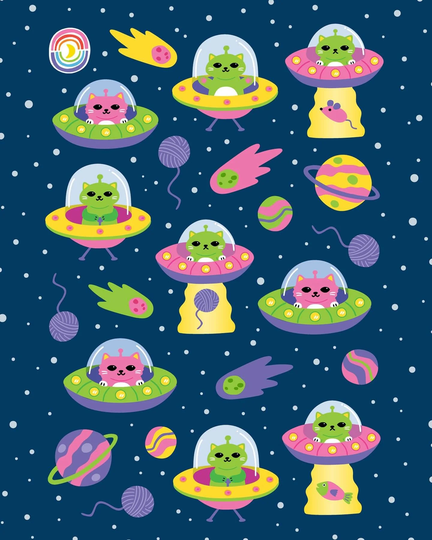 These feline-ing saucers from meowter space were pretty much an instant sellout when they hit the @moonbowcreativeco shop. This was such a fun sticker sheet to design!👽😺🛸
