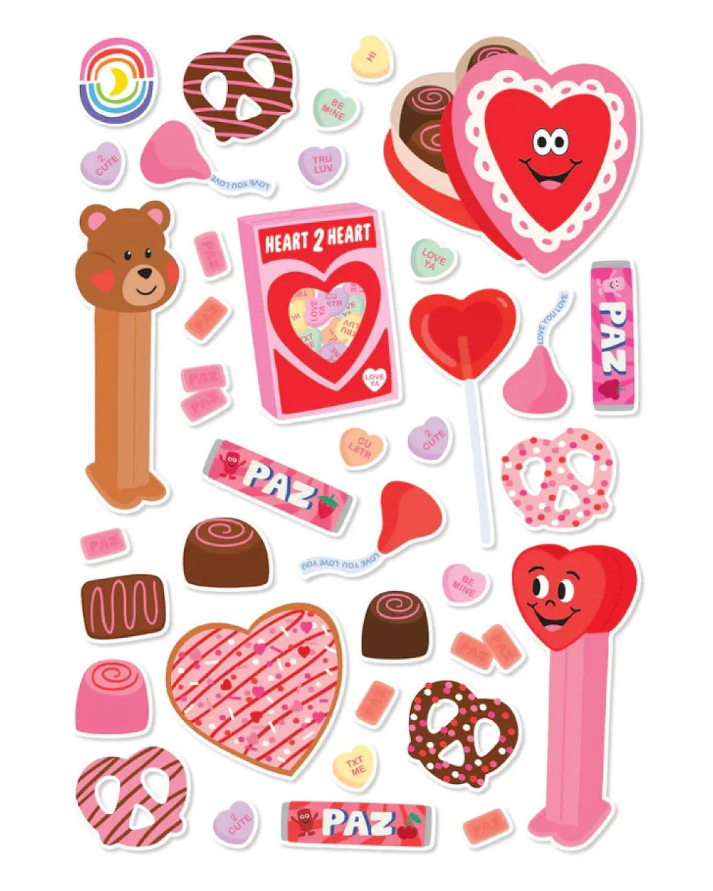 Love is in the air. Or if not love, then candy, which is just as good. This very sweet sticker sheet is available in the @moonbowcreativeco shop 🥰❤️💌