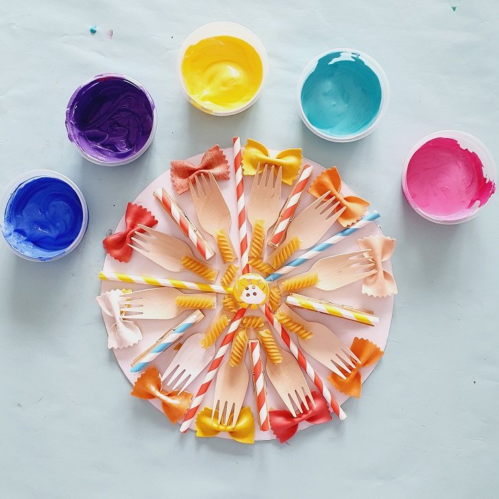 cardboard mandala craft with found objects art for kids