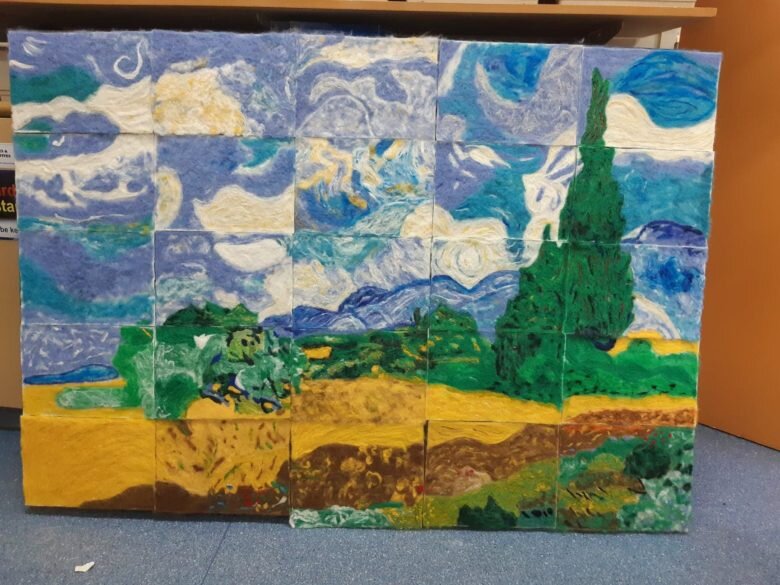This mammoth collaborative class project was the second installment of the original Starry Night Felt Project.&nbsp;(You can find this lesson and project over here)
