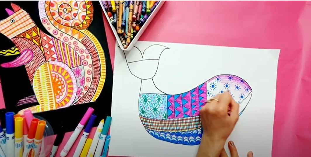 patterned drawing of whale