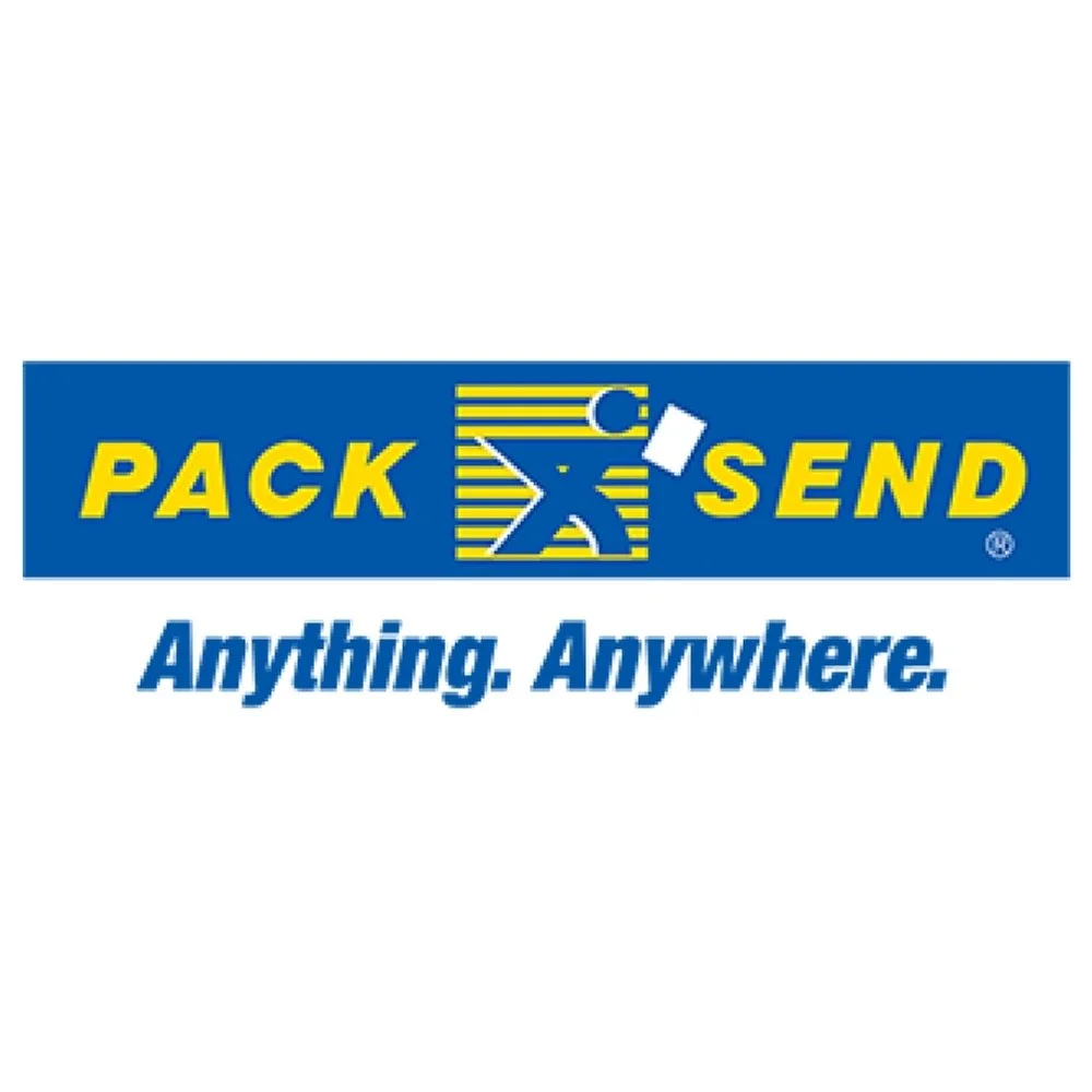 Pack & Send logo with the tagline 'Anything. Anywhere.' in blue and yellow colors.