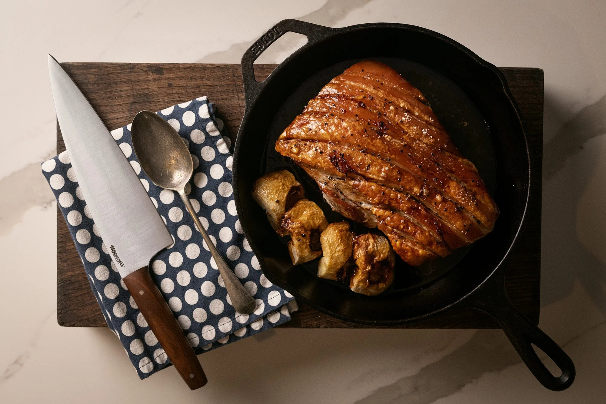CAST IRON PORK BELLY with Crackling &amp; Apple Cider Jus