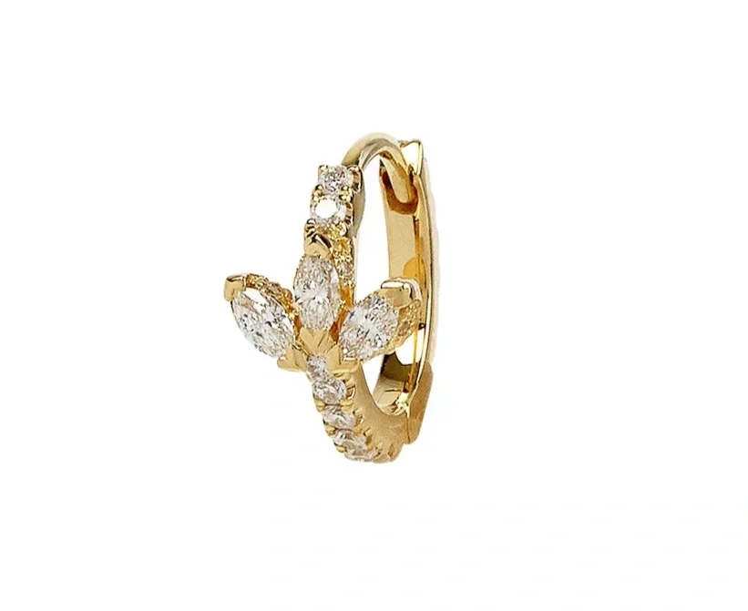 8mm Diamond Lotus Eternity Hoop Earring Yellow Gold