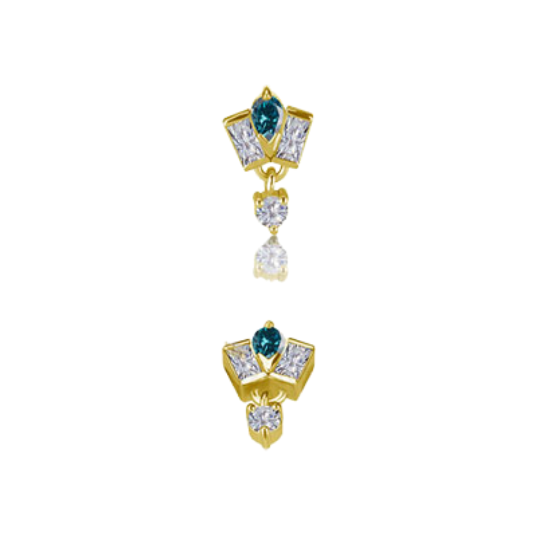Double Baguette Drop Dangle Lab Blue Diamond