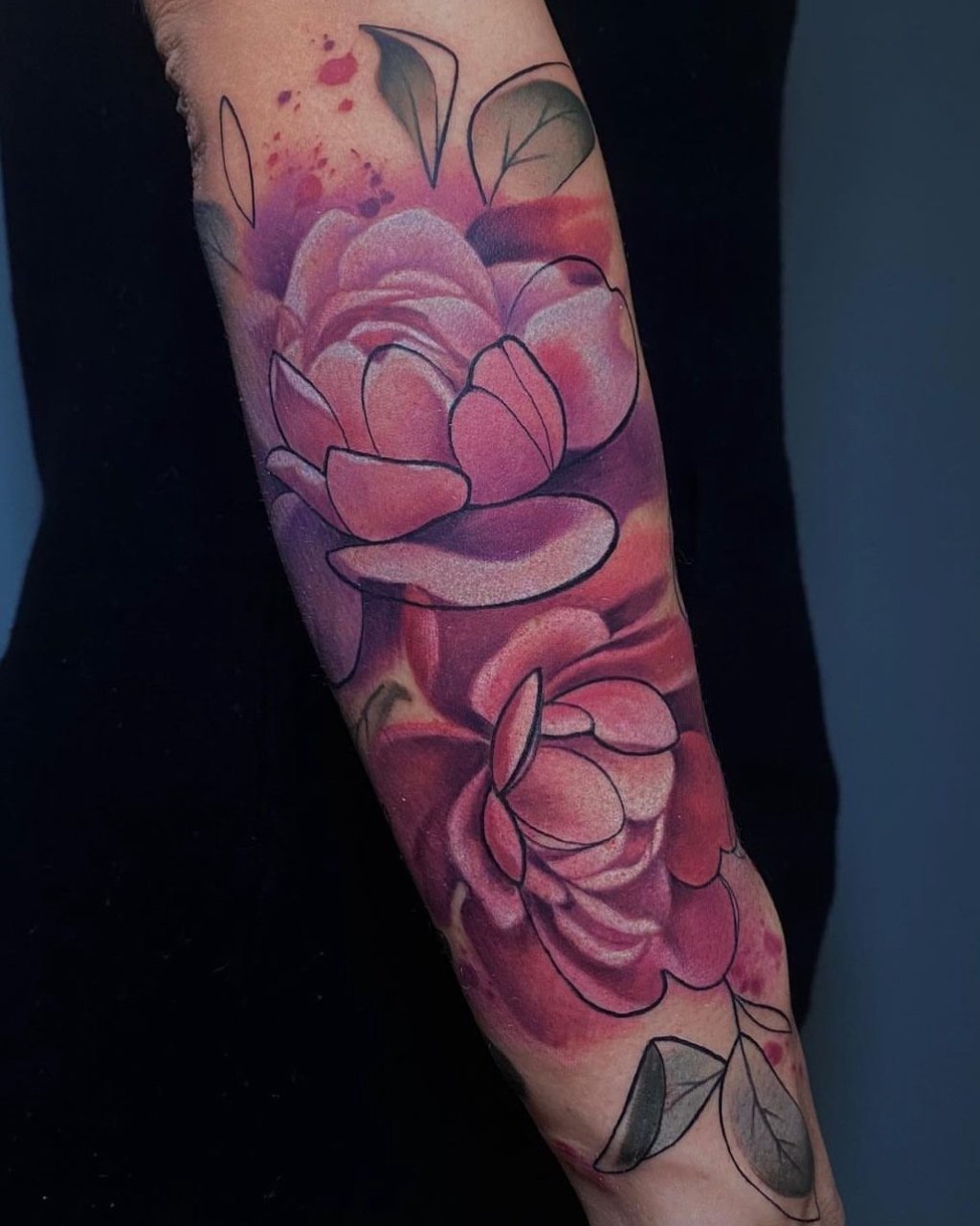 The Hive – Sky Coyote – Full Color Tattoo – Watercolor Tattoo – Black and Grey Tattoo – Floral Tattoo – Delicate Tattoo – Flower Tattoo – Feminine Tattoo