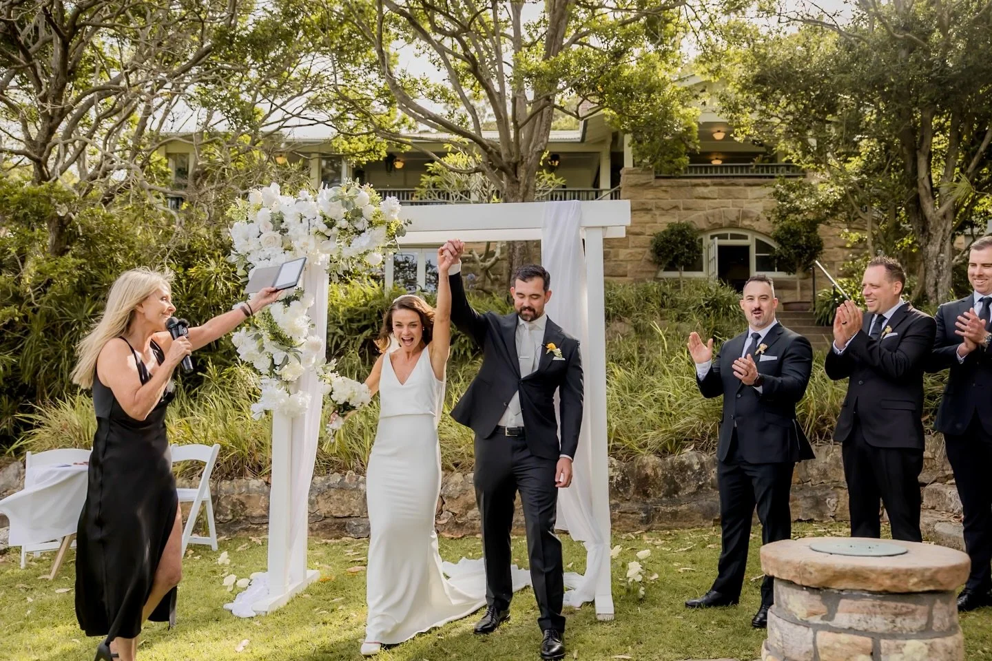 Here&rsquo;s to that just-married moment when the whole world feels lighter ✨
This was captured at the beautiful Burnt Orange in Mosman &mdash; one of those places where the light, the trees and the energy all work together without you needing to dir
