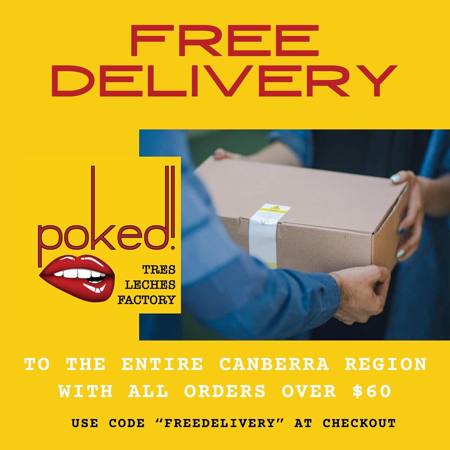 You guys loved our EOFY promo, so we decided it should stick around for a little longer 🥳

Get FREE DELIVERY to the entire Canberra Region with all orders over $60 😱 

Don&rsquo;t miss out!!! 🏃🏾&zwj;♂️ 🏃 🏃🏻&zwj;♀️ 

👄http://pokedcakes.com 

O
