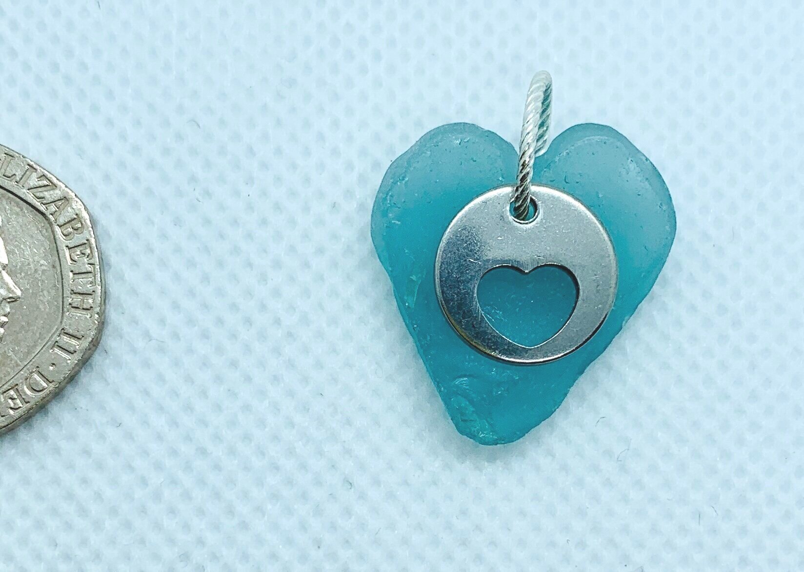 Teal Sea Glass heart pendant
