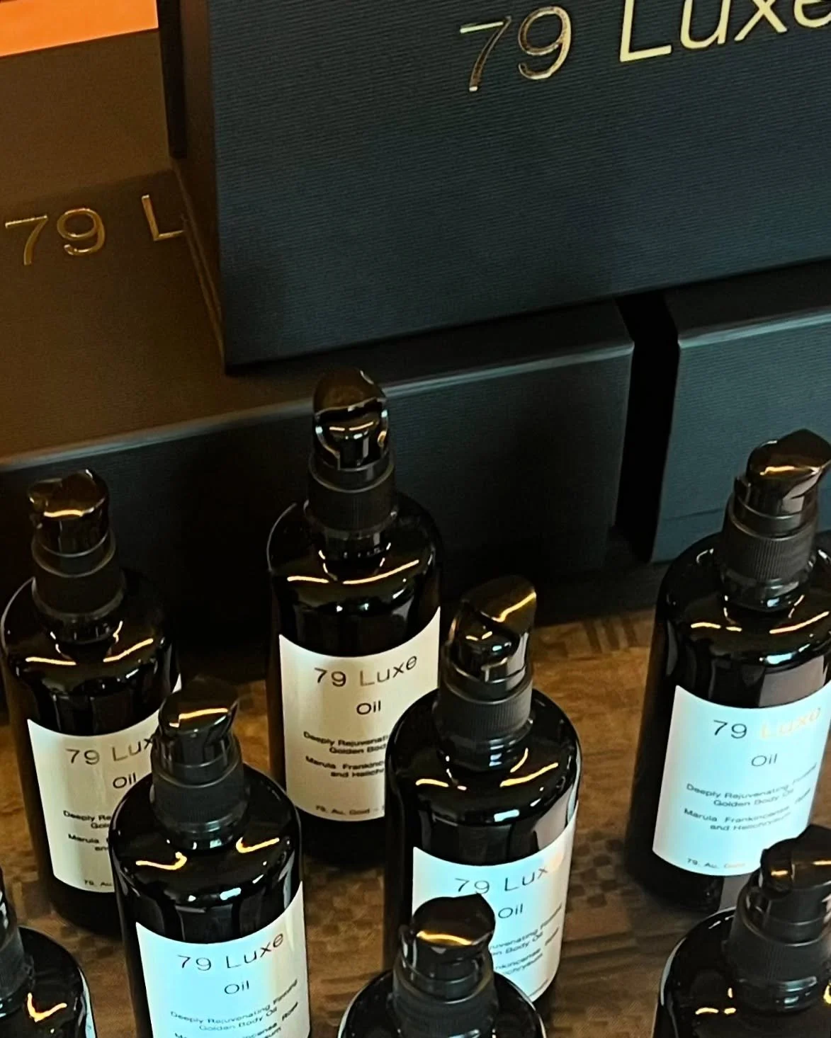 Bottles of beauty.  Our formulas are housed in black violet biophotonic Miron glass to pretext the precious ingredients. #79Luxe #MironGlass #biophotonic