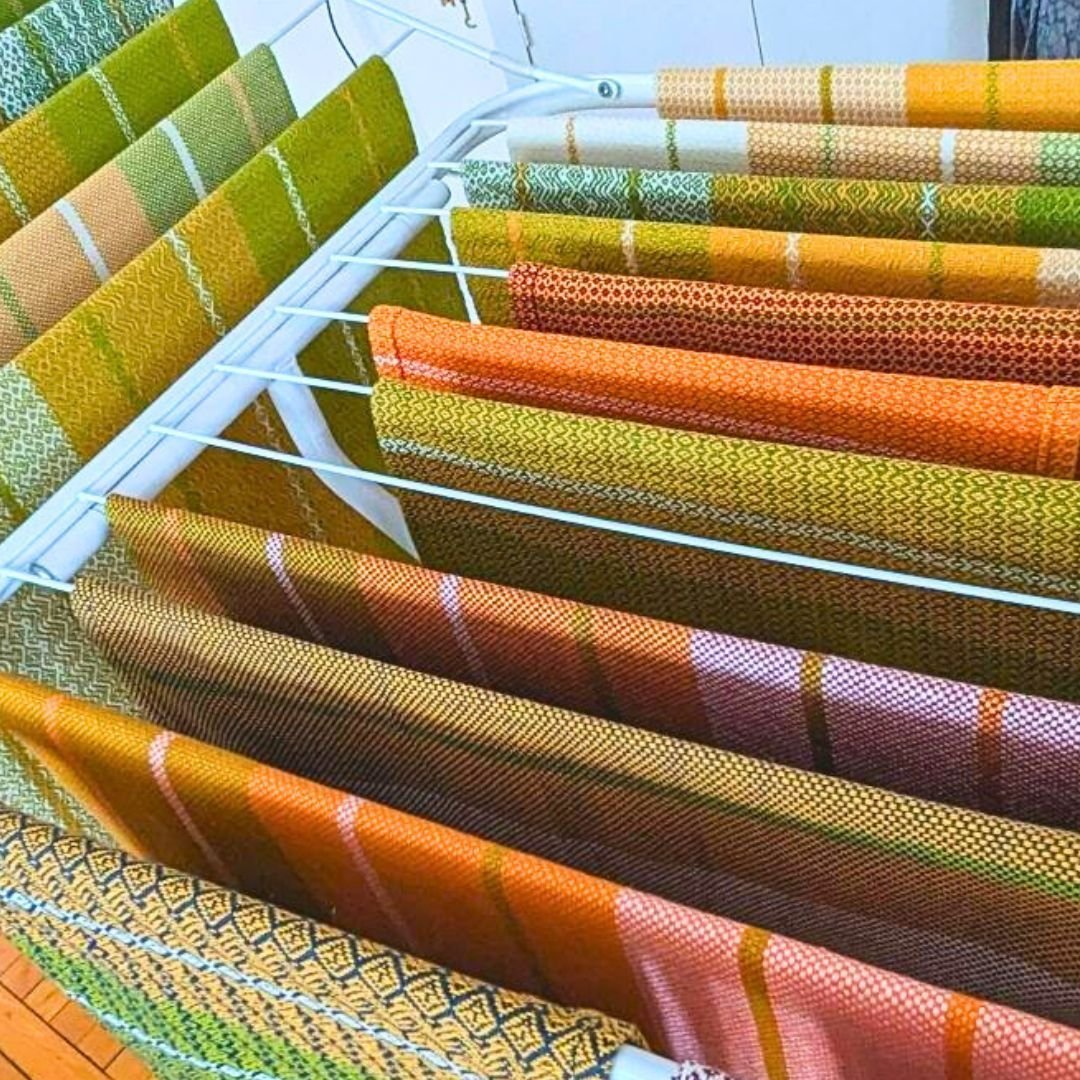 May your drying racks be full of beautiful handwovens! These are the samples from Weaving Club Kit #15 Bubbe's Kitchen.

Gift your self, or some one you love a Weaving Club Kit! Shop now at www.vermontweavingsupplies.com

 #vermontweavingsupplies #ve