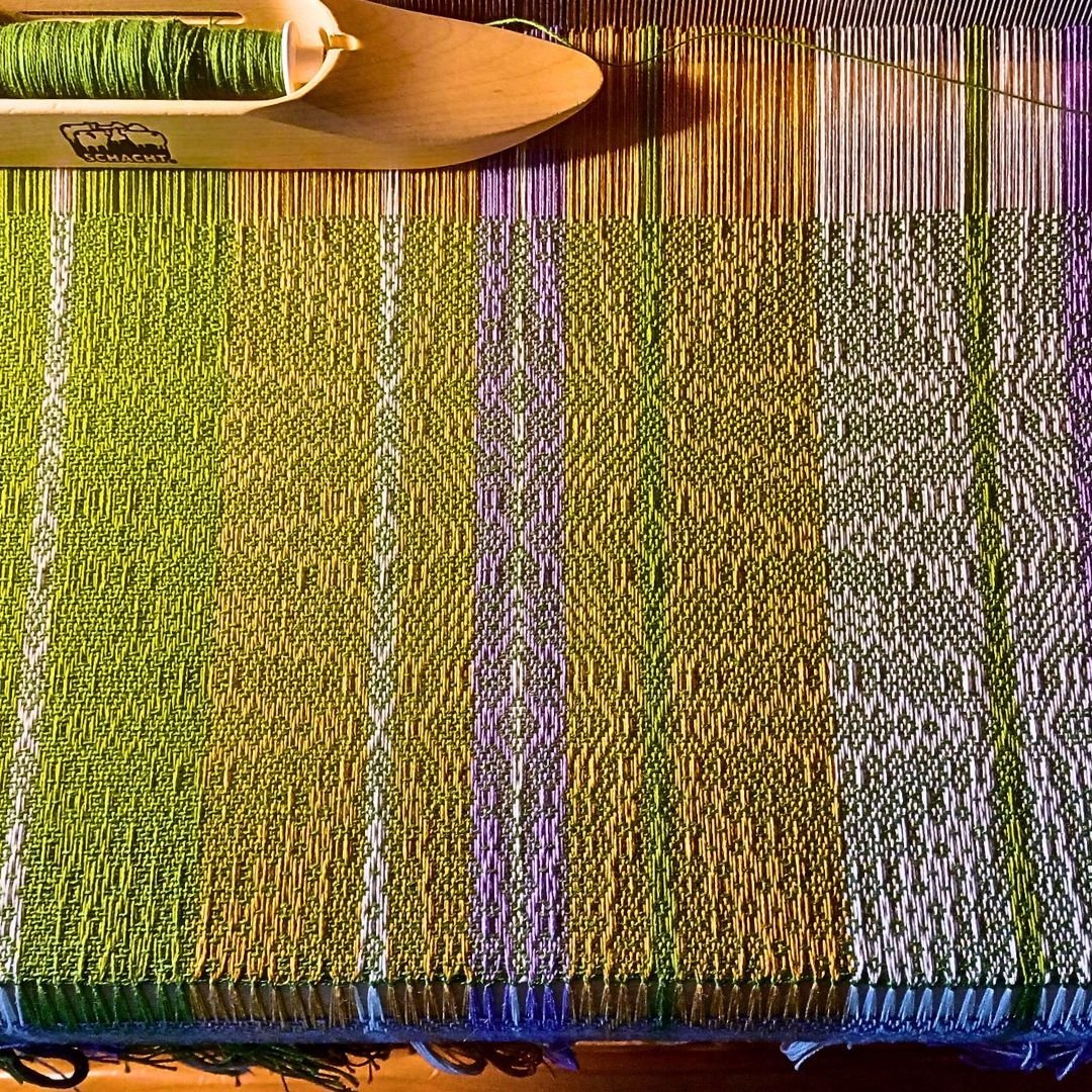Beth's towels on the loom! This is the tromp as writ variation of the eight shaft pattern for our latest Weaving Club Project, Bubbe's Kitchen, with a little color variation. You can see more of the project at www.vermontweavingsupplies.com/club-proj