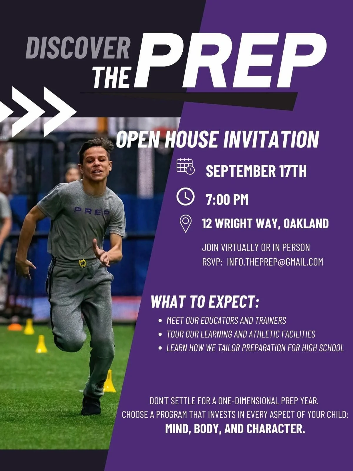 Join us Wednesday in person or online to hear more about the most comprehensive 8th grade program for student athletes in the area. Meet instructors, trainers, and current and former students as we share information and answer any questions about wha