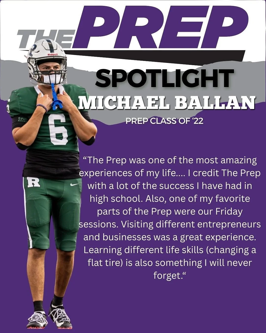 PREP SPOTLIGHT - Michael Ballan (‘22), Ramapo High School Class of 2026. Michael has had an impressive high school career, earning honor roll and super high honor roll every year. He has also starred on the football field, earning 2nd team all