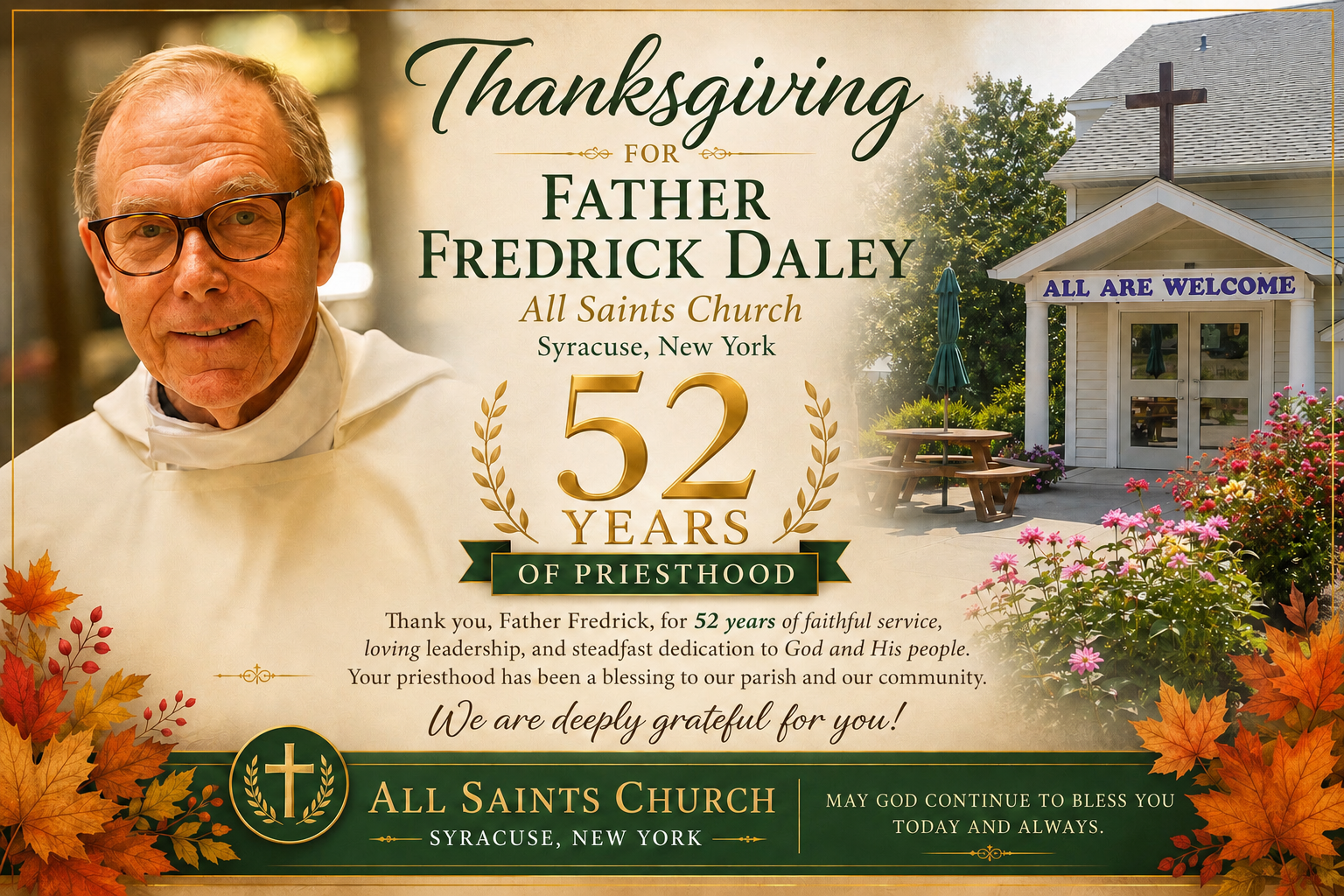 Thanksgiving for Fr. Fred’s 52 years of priesthood 11:30am