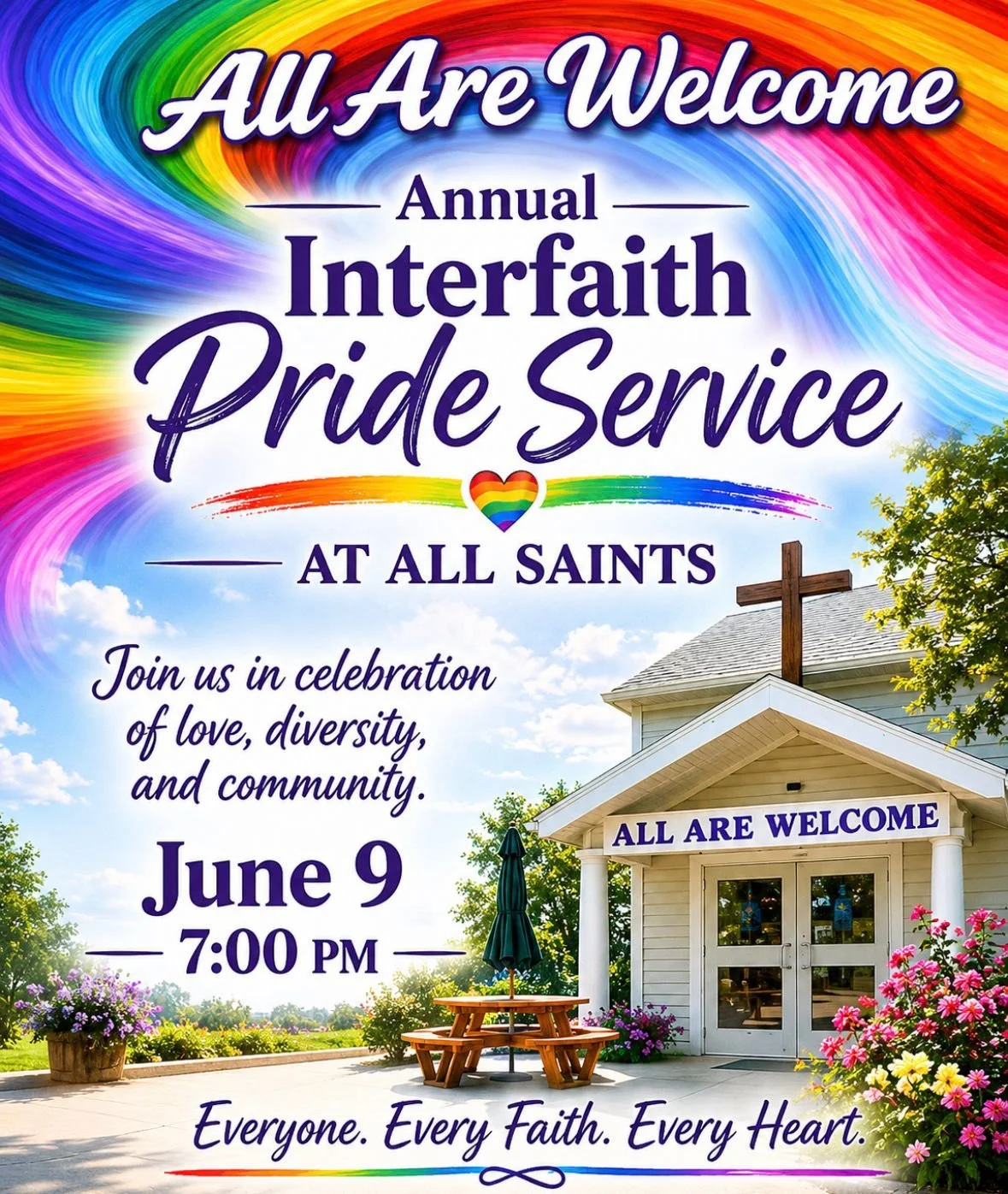 Annual Interfaith Pride Service 7pm; Sandwich making 1:30pm