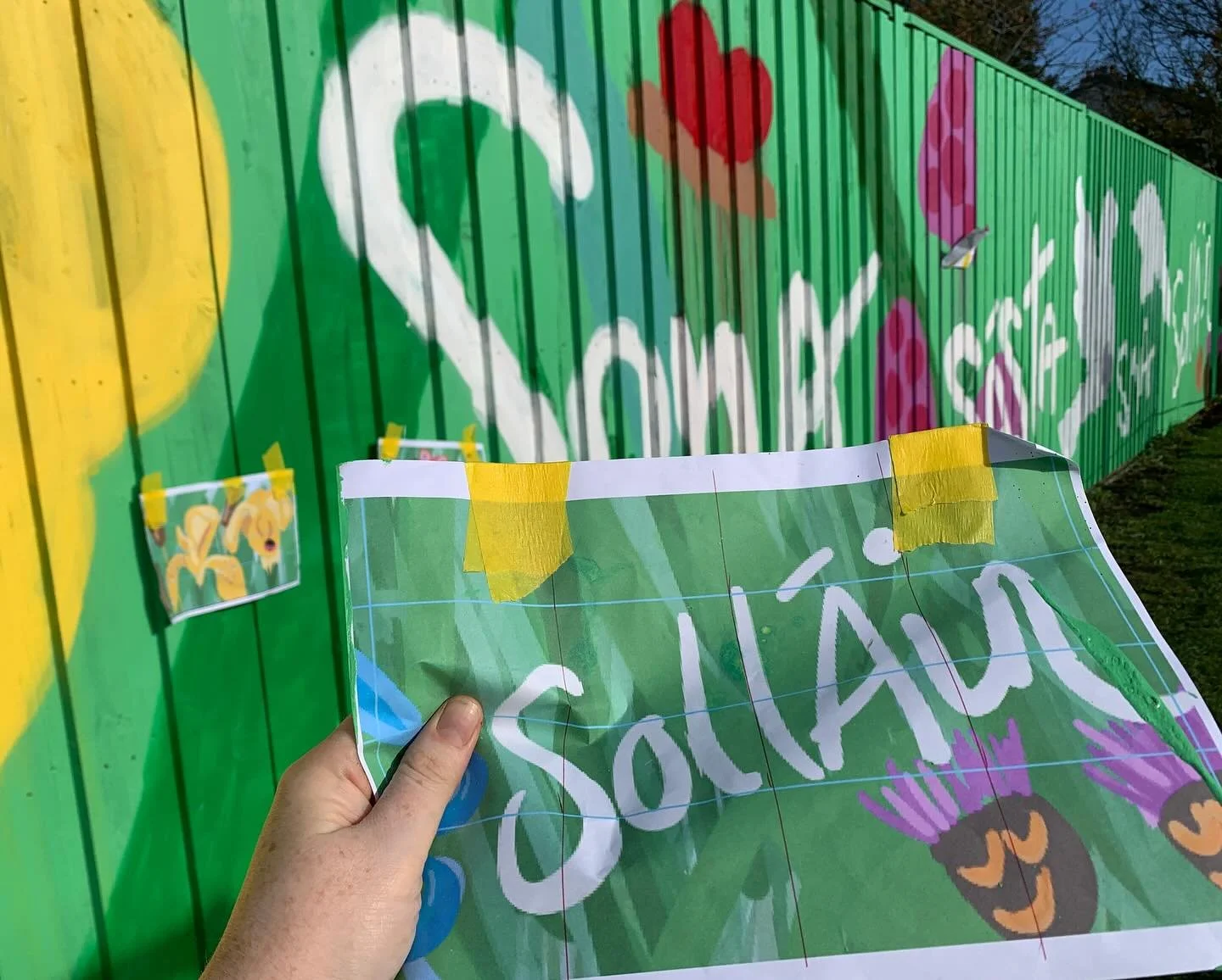 Happy to see a sunny day here in Sallins ☀️
I&rsquo;m painting a big colourful mural in the playground here, for children and their adults. Inspired by the local meadows and some of the creatures and critters found there. 

Big love to Sallins Tidy T