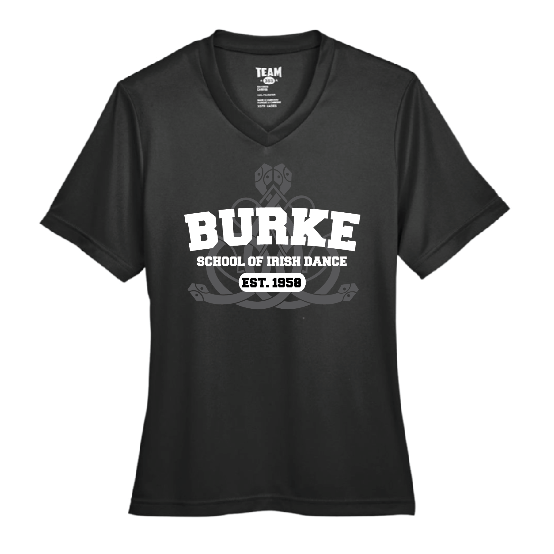 Burke- Collegiate Lettering- Women's Vneck Performance Tee