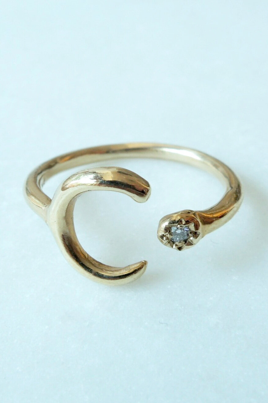 Crescent Moon and Diamond Ring