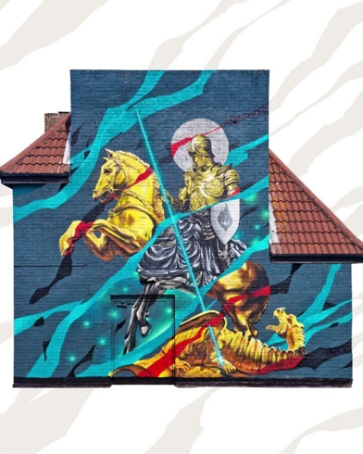 Special release of our special limited print from our Mural &quot;Knight of St George&quot;. 30x30cm 
Symbol of the protection of your country, a strong message in these moment. It's an extended design of our mural. Signed by hand, has Augmented Real